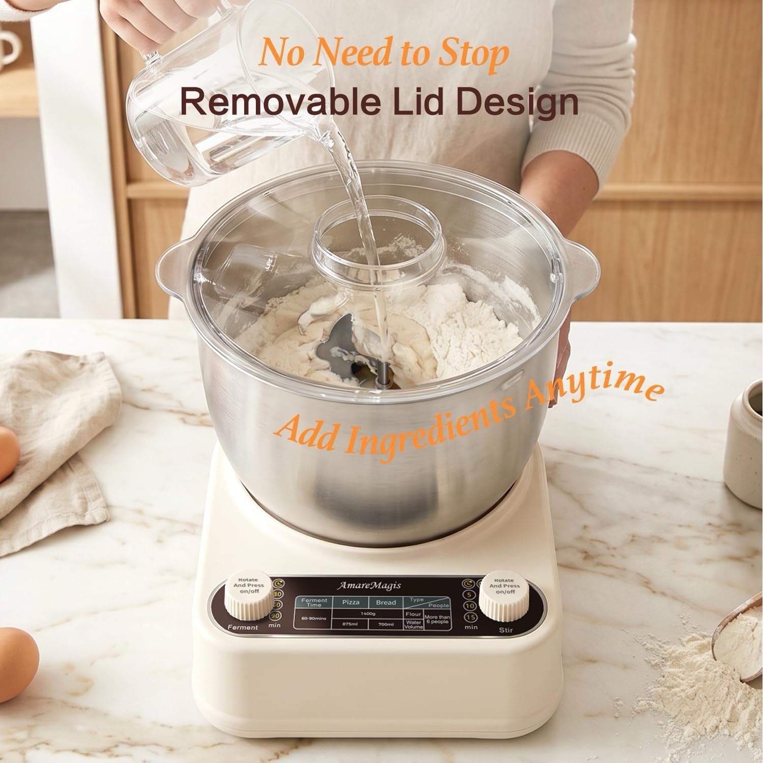 5.3QT Dough Kneader Machine with Timer & Fermentation, Electric Dough Mixer for