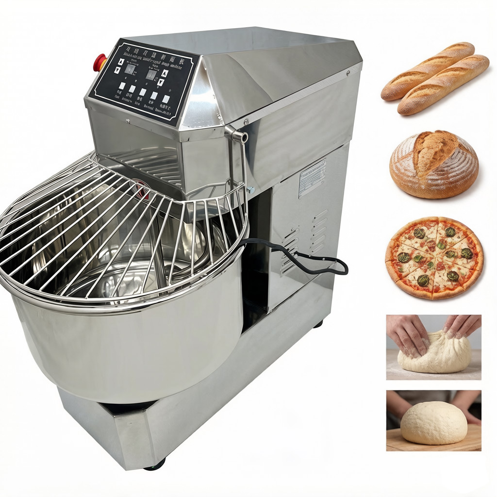 50QT Dual Speed Spiral Mixer 110V Variable Frequency Dough Kneading Machine