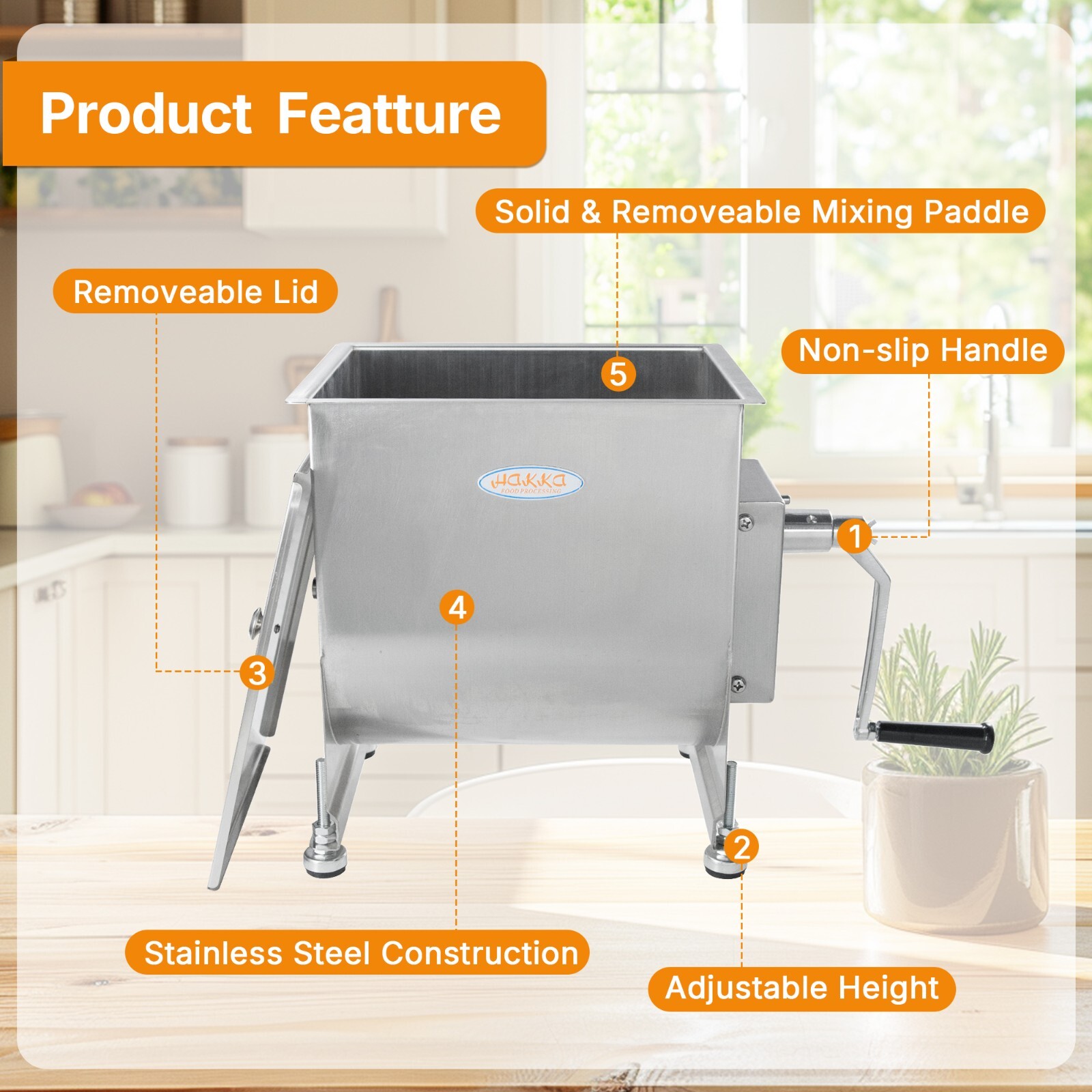 New Hakka 15L/30Lbs Meat Mixer Stainless Steel Hopper Commercial Food Mixer