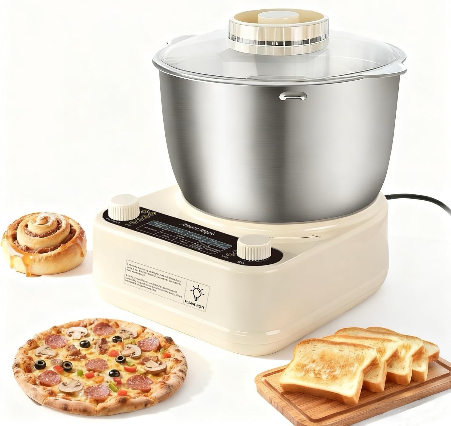 5.3QT Dough Kneader Machine with Timer & Fermentation, Electric Dough Mixer for