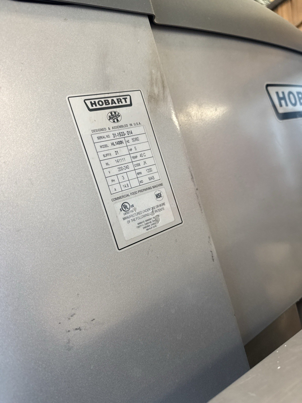 Hobart HL1400-1STD Floor Model Commercial Mixer 5 Speed MPN HL1400-1STD