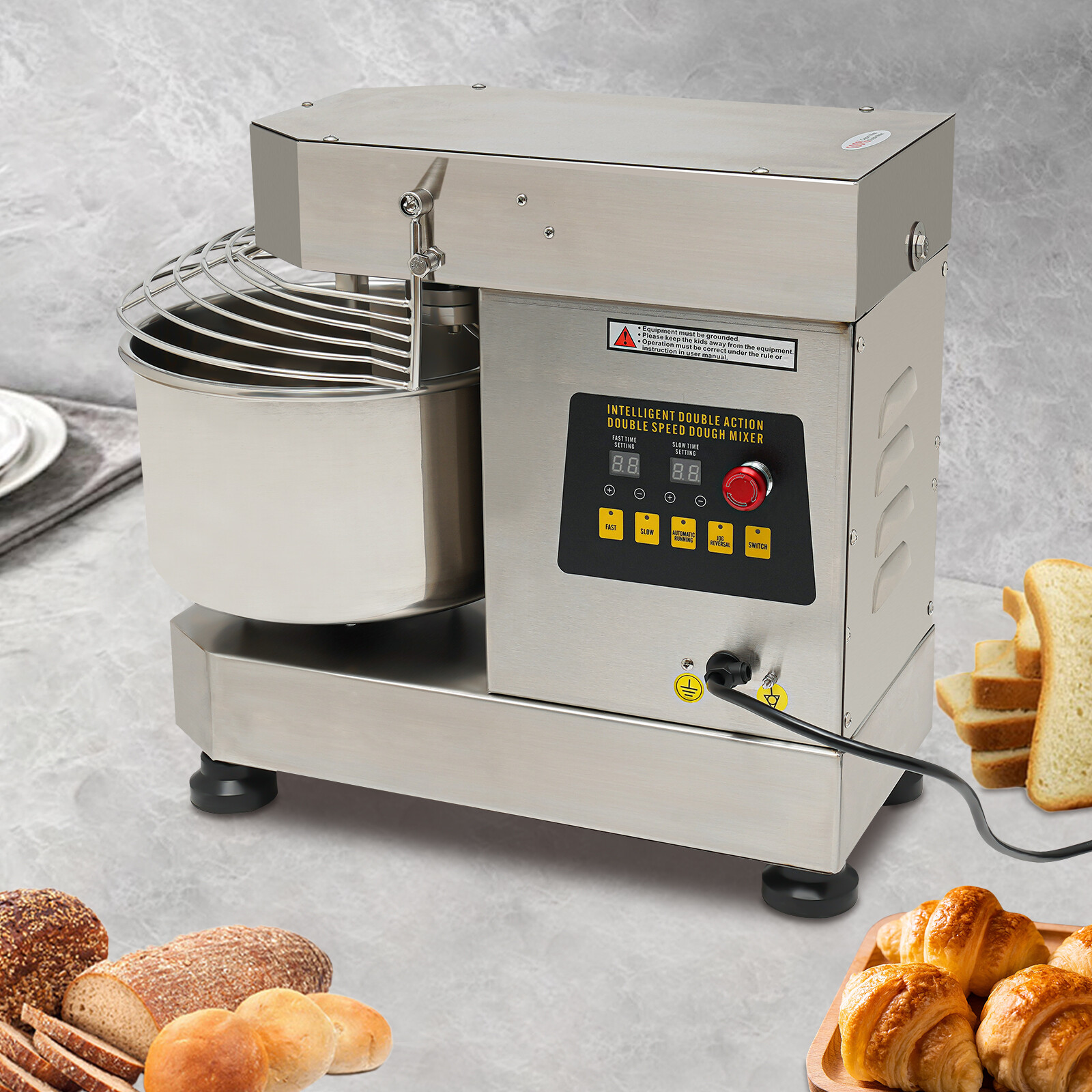 Commercial Dough Mixer 360° Mixing Dough Kneading Machine spiral stirring rod