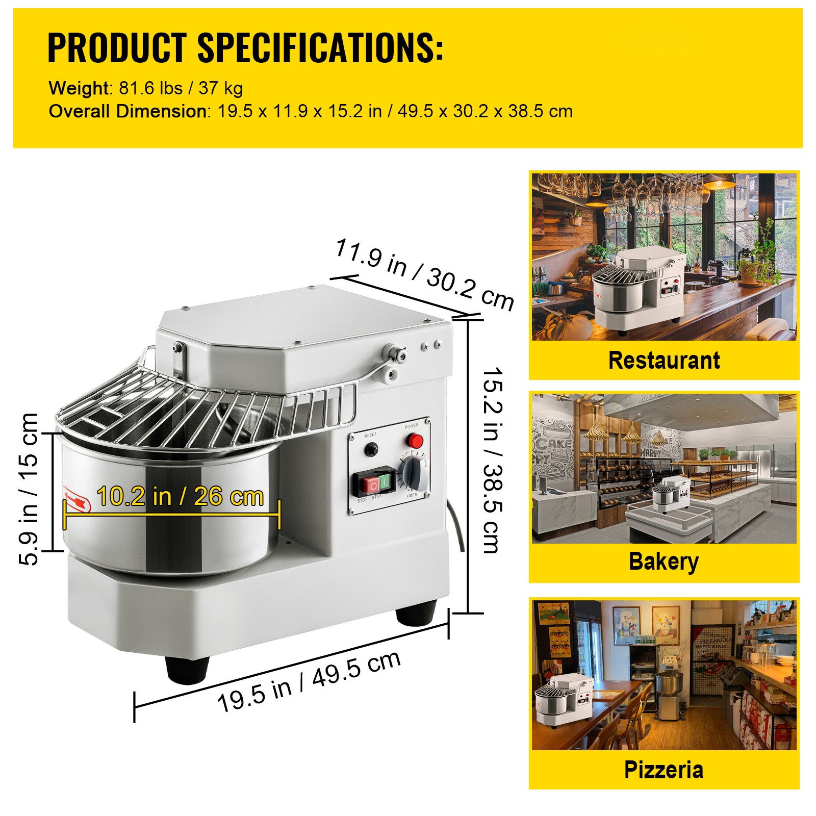 8QT Commercial Dough Mixer Spiral Food Mixer Pizza Bakery Dual Rotating 450W