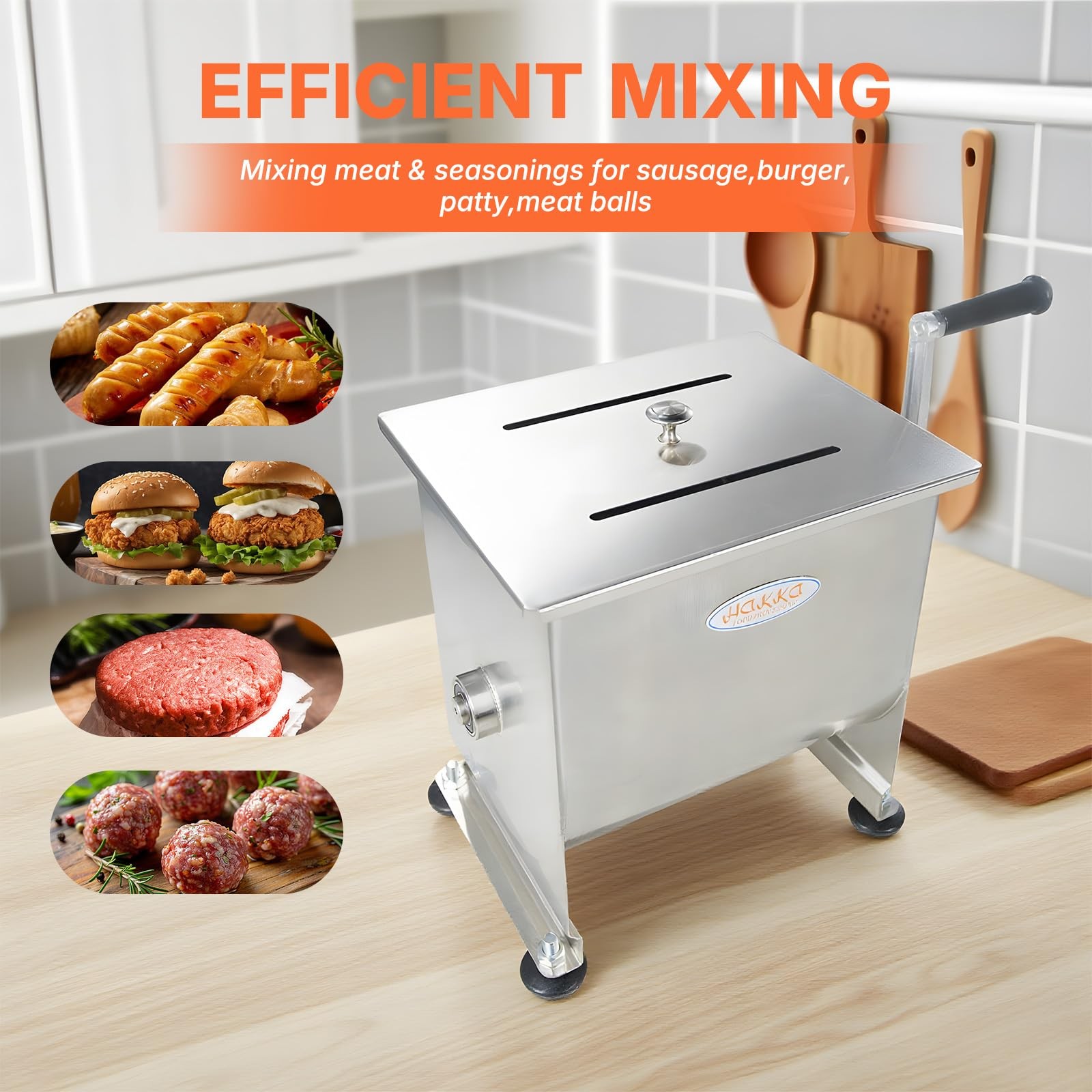 Hakka 15lb/7.5L Manual Meat Mixer, Stainless Steel 10L Fixed Tank No Gear Box…