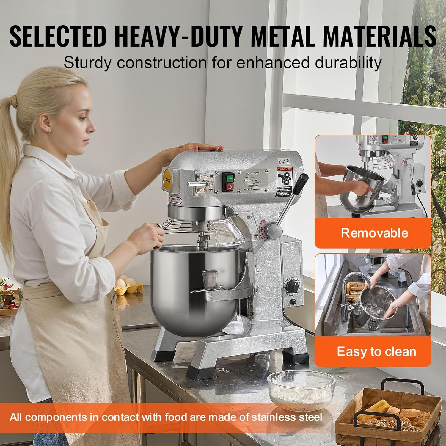 Commercial Food Mixer 15Qt, Commercial Mixer with 3 Adjustable Speeds, 550W Doug