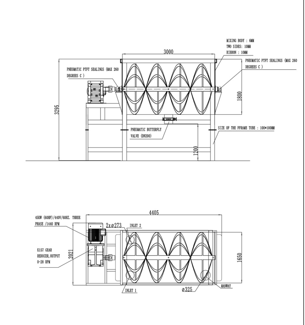 200 Cu Feet 200 Cubic Feet Ribbon Mixer SUS16 Mirror Polished Brand New
