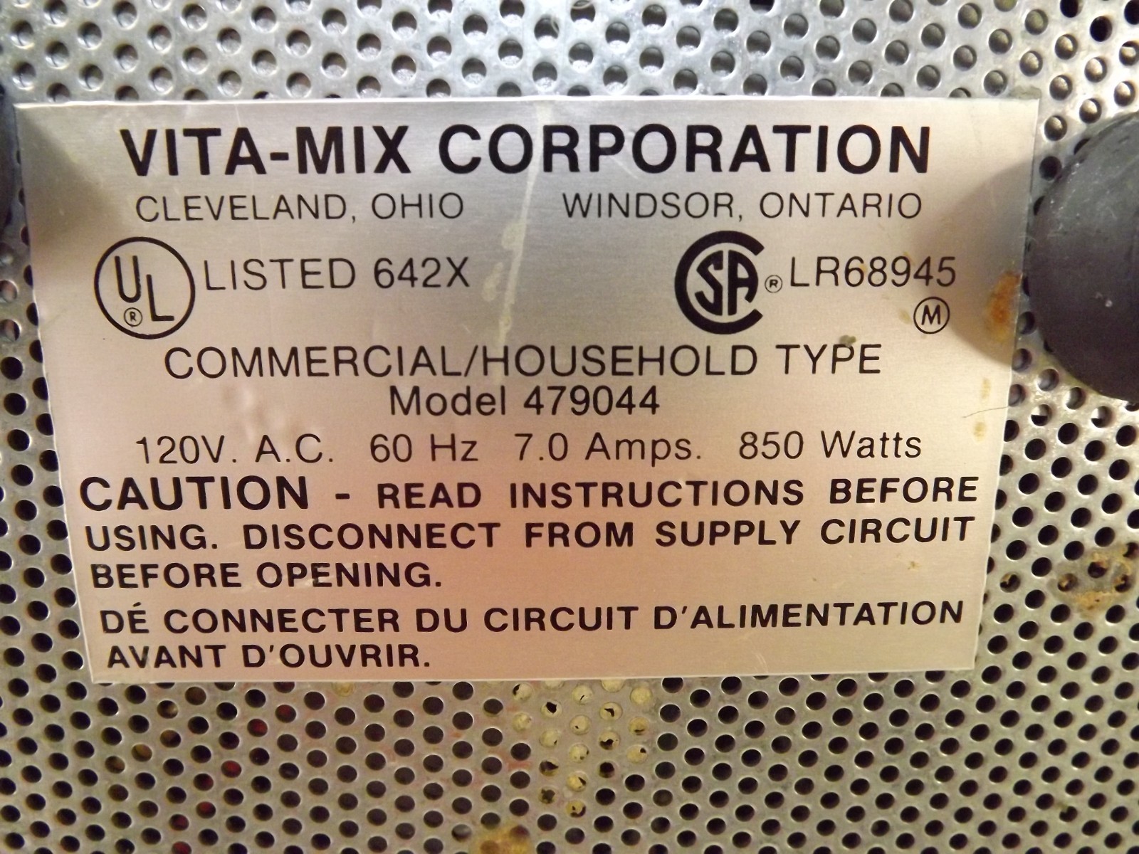 Vitamix Maxi 4000 Commercial Blender 850 Watts 3 Speed Model 479044 Stainless