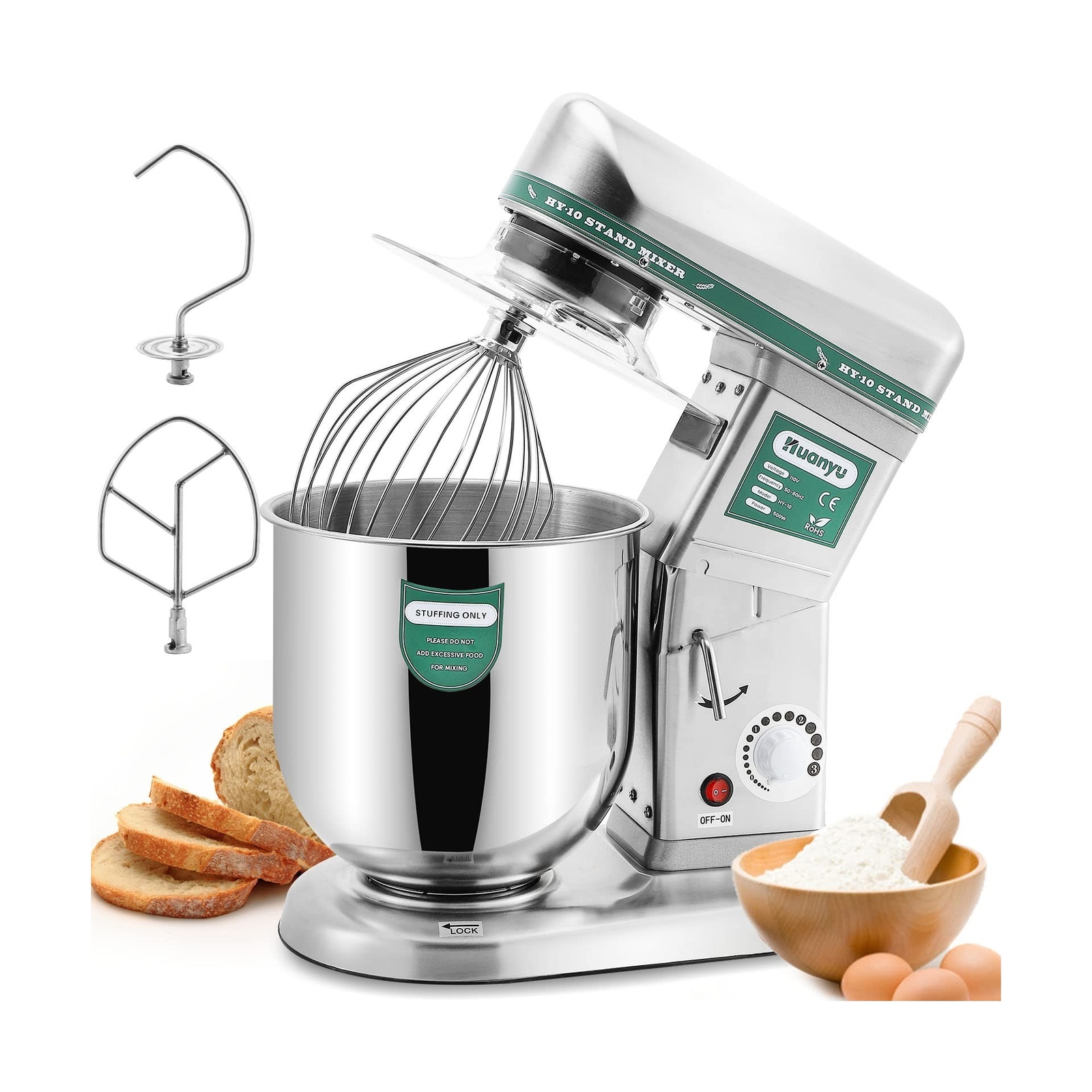 Huanyu Commercial Stand Mixer 10QT 500W Electric Dough Blender with Stainless…