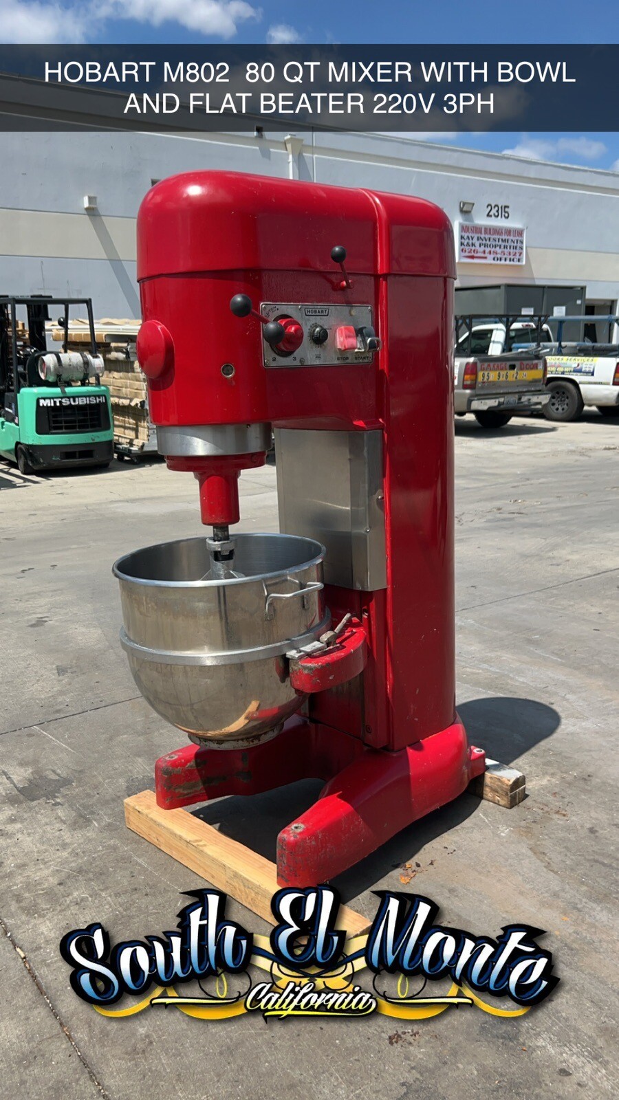 Hobart 80 Qt M-802 Mixer With Stainless Steel Bowl and Paddle