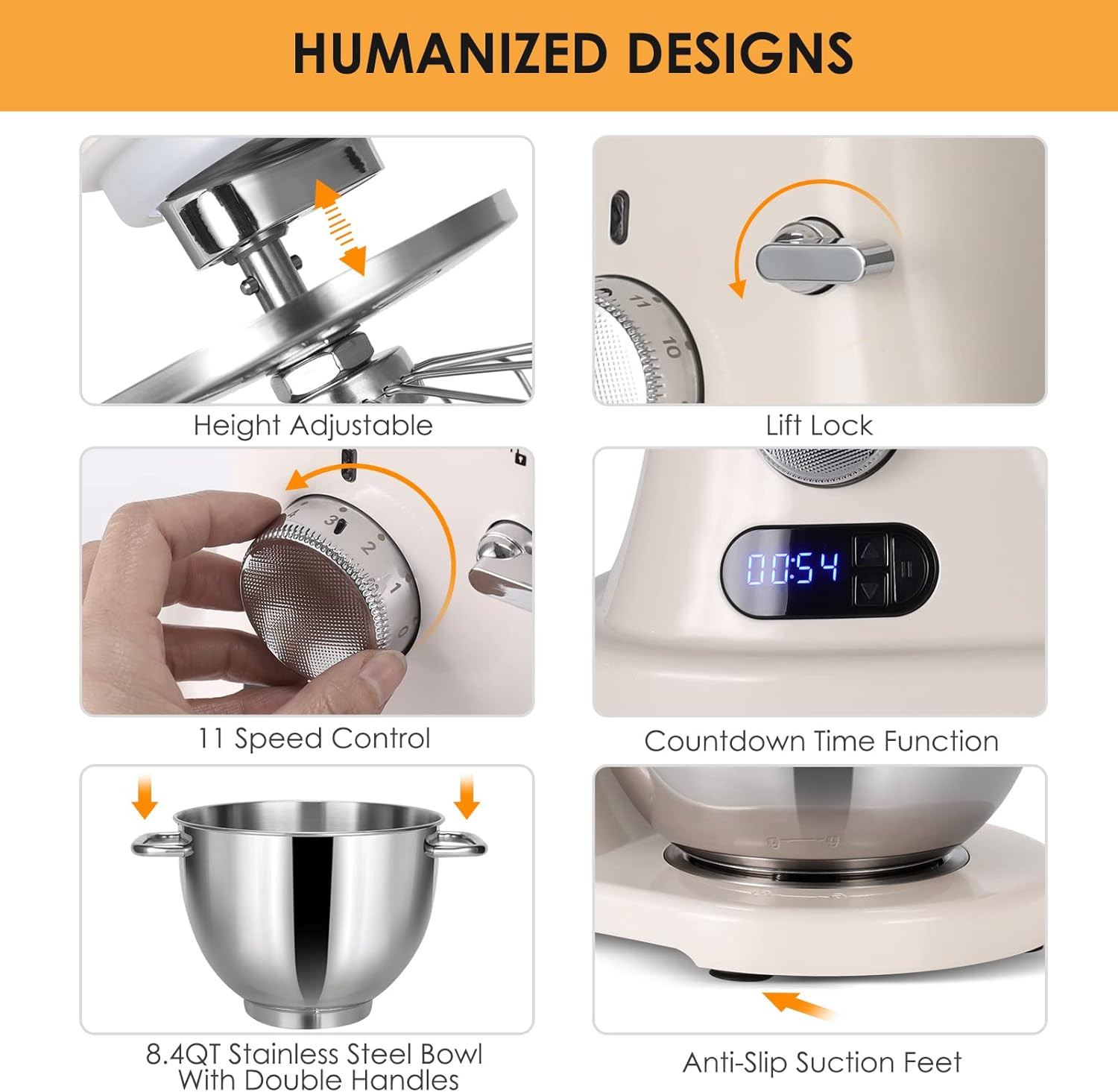 8.4QT Commercial Stand Mixer 800W with NSF Certified and Aluminum Die Casting, M