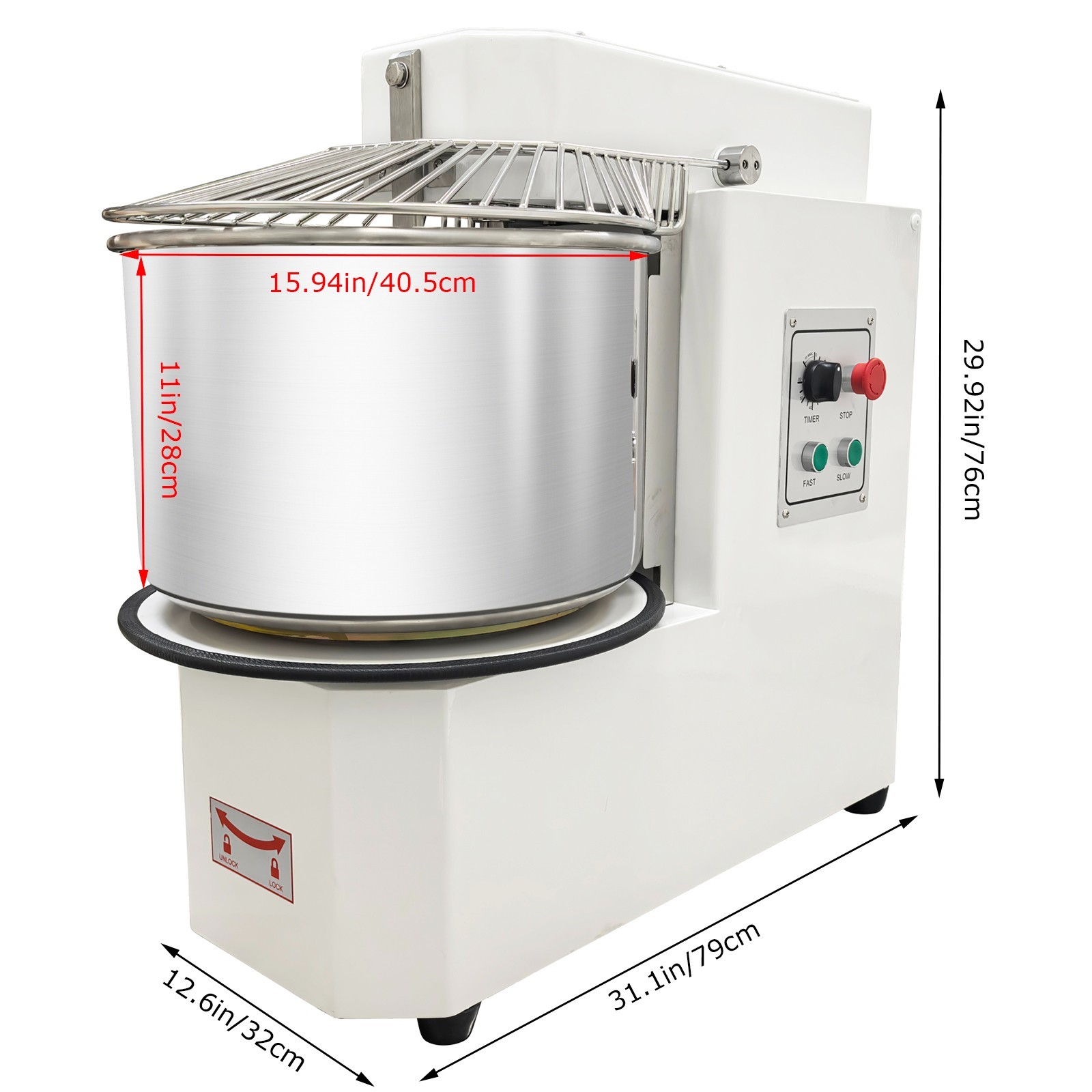 30L Commercial Food Mixer Machine 110V Spiral Dough Mixer with Detachable Bucket
