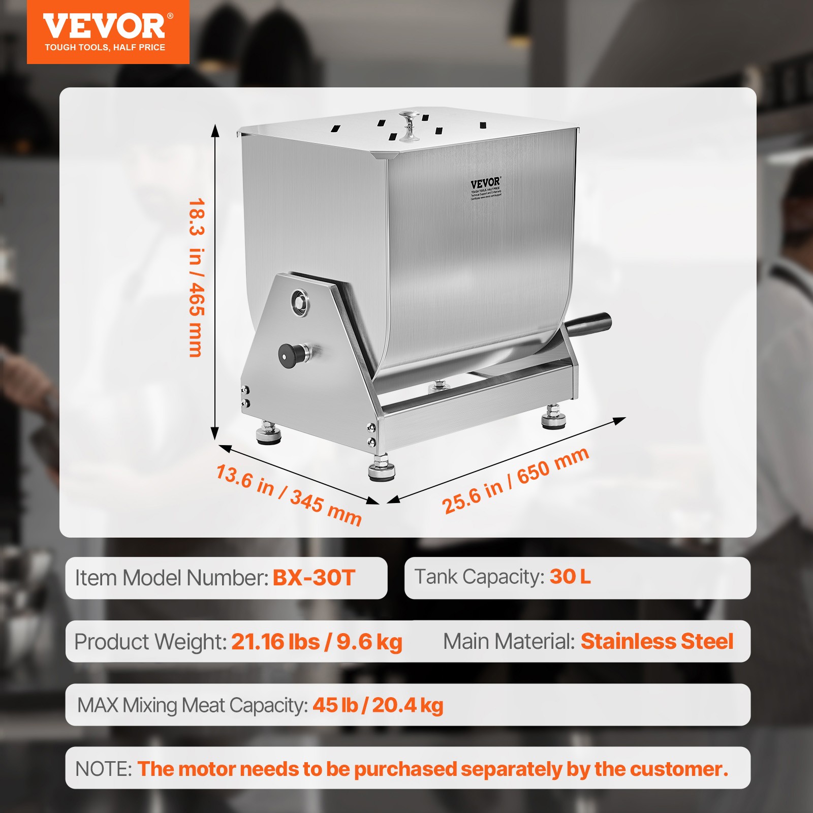 VEVOR Manual Meat Mixer Tilt Tank Mixing Max 60LB for Meat Sausage Mixer