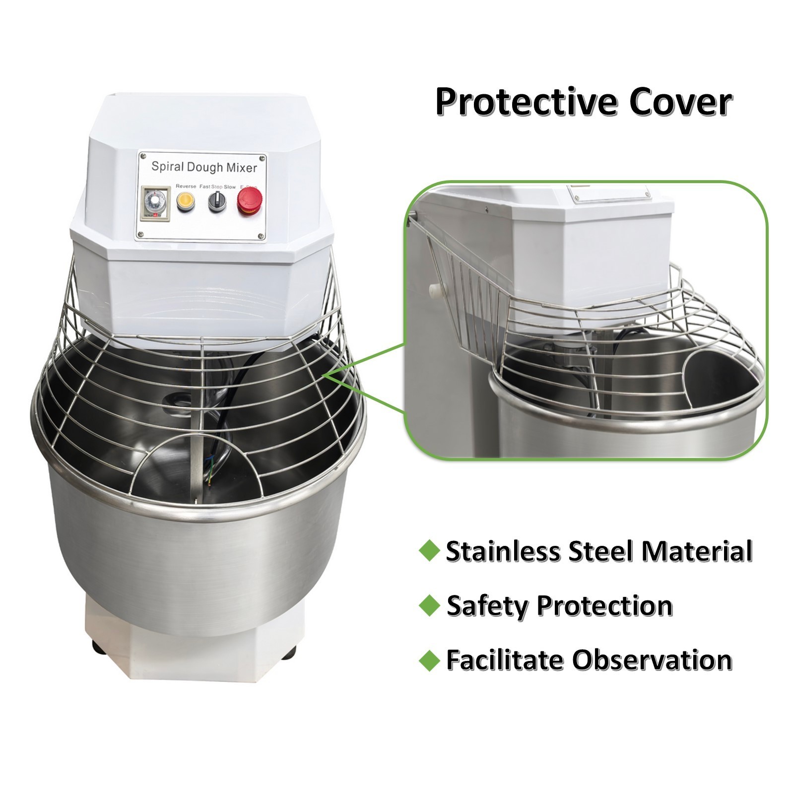 PreAsion® 220V Electric Spiral Dough Mixer 80QT Commercial Flour Mixer Machine