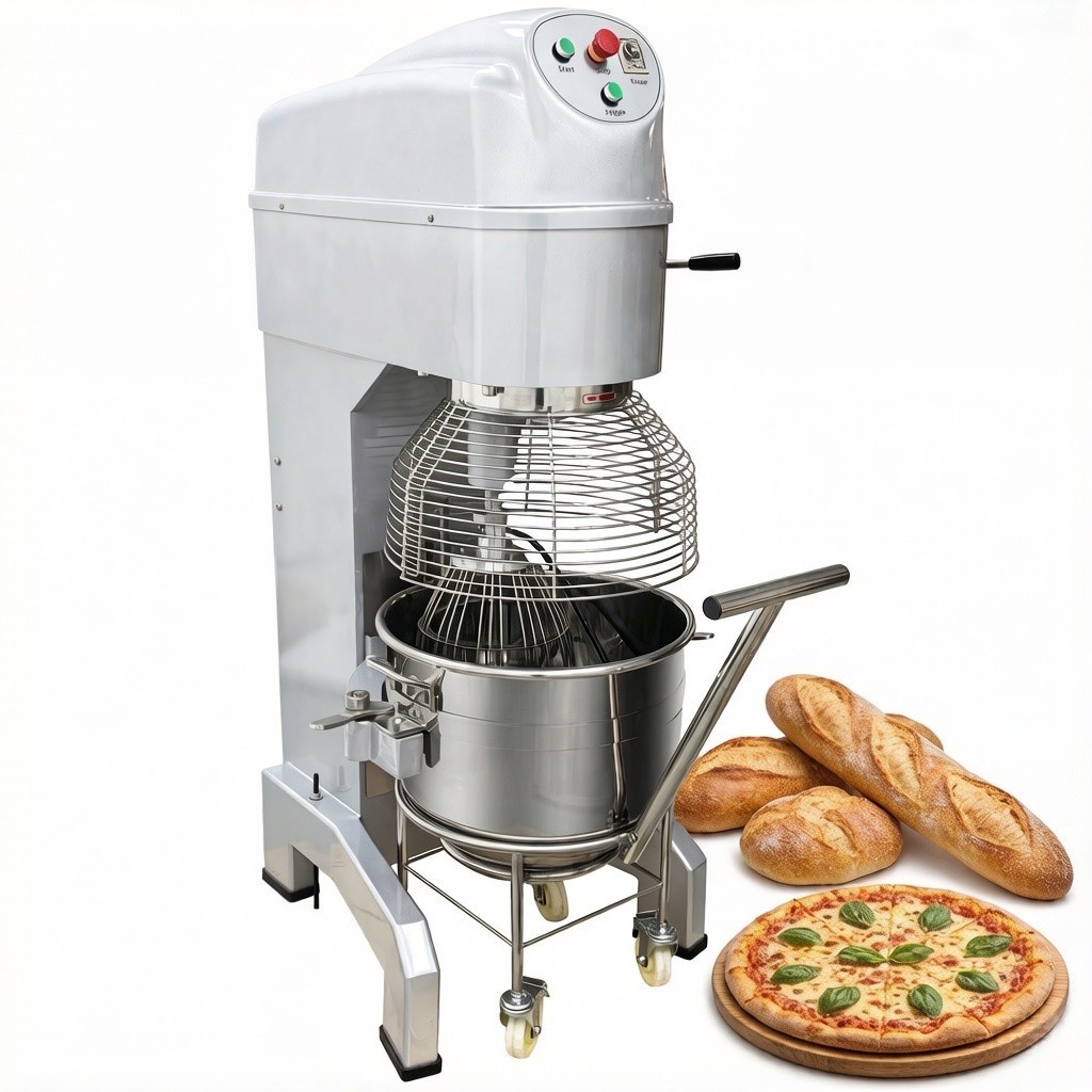 220V 3-Phase 60QT Spiral Dough Mixer with Trolley Food Stuffings Mixer Machine