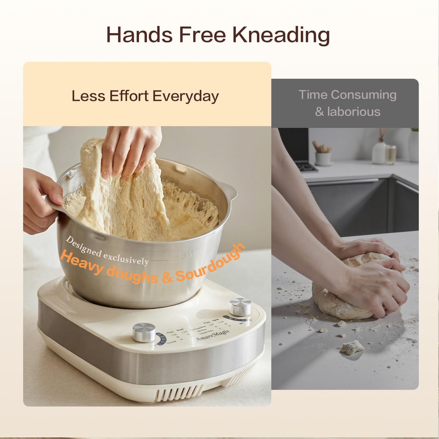 7.4QT Electric Dough Mixer with Timer & Fermentation, Dough Kneader Machine for