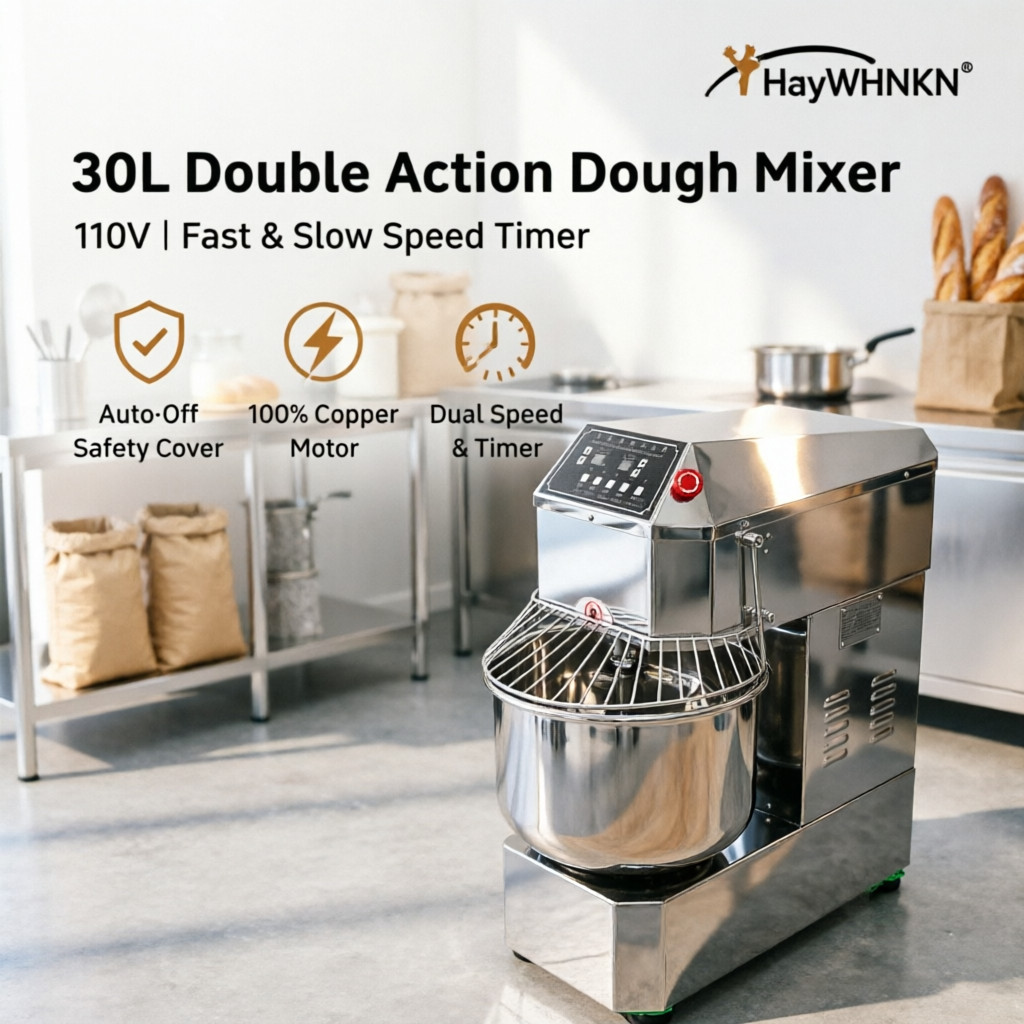 30L Commercial Bakery Mixer 110V Inverter Double Speed Double Action Auto Timer