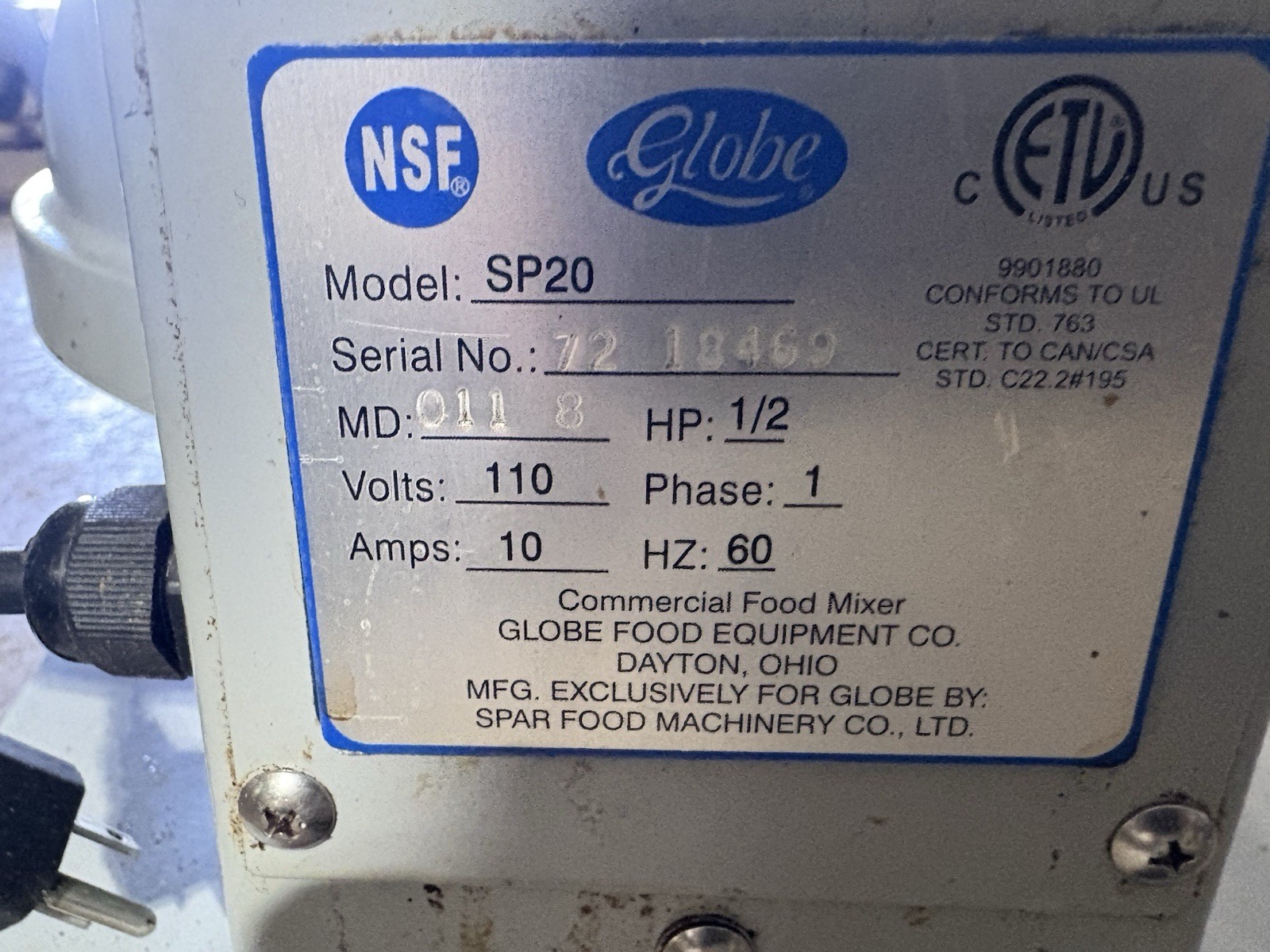 Globe SP20 mixer w/ Bowl guard, Stainless Bowl, and Beater
