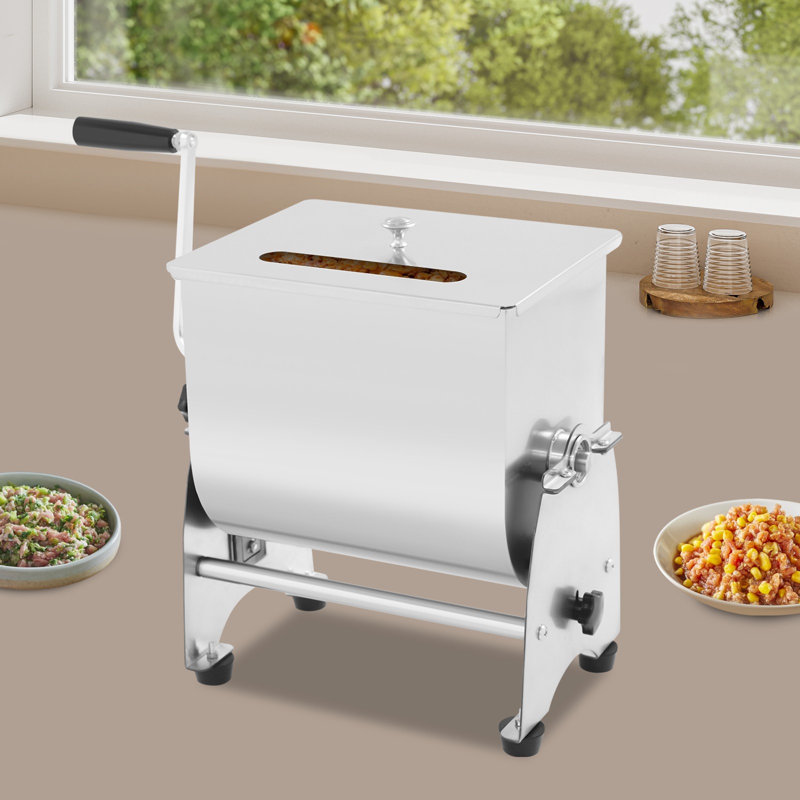 22LB 90° Tilt Manual Meat Mixer Hand Meat Sausage Mixer Machine Stainless Steel