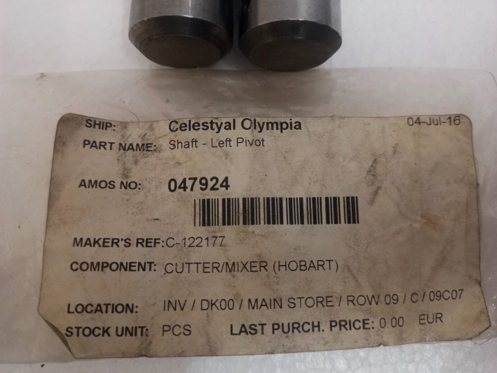 Hobart 00-122177 Shaft Left Pivot for HCM300 HCM450 HCM450C
