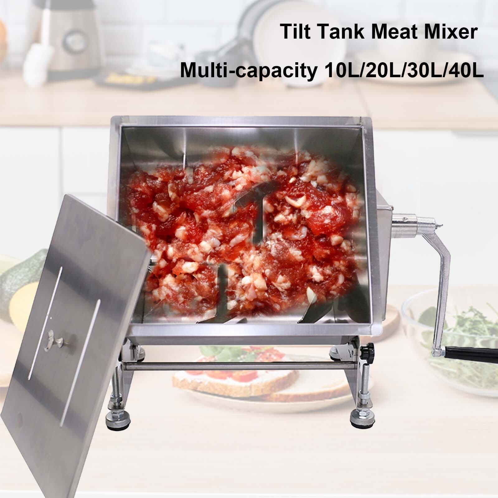 Kitchen Meat Mixer Tilt Tank with Lid 15Lbs 7.5L Manual Sausage Mixing Machine