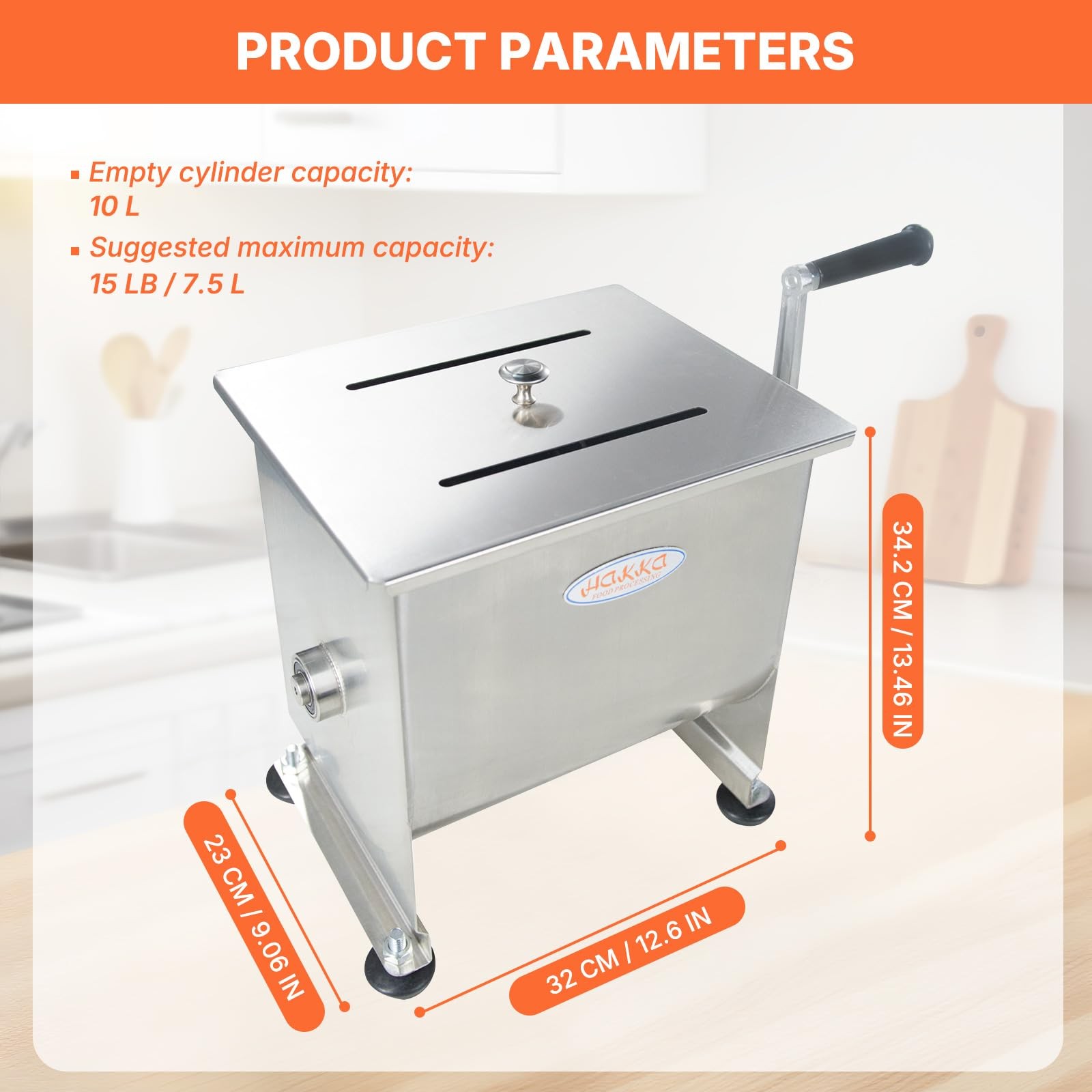 Hakka 15lb/7.5L Manual Meat Mixer, Stainless Steel 10L Fixed Tank No Gear Box…