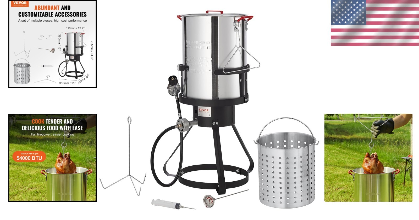 Complete 30 Quart Seafood Boiling Kit and Turkey Fryer with BPA Free Accessories