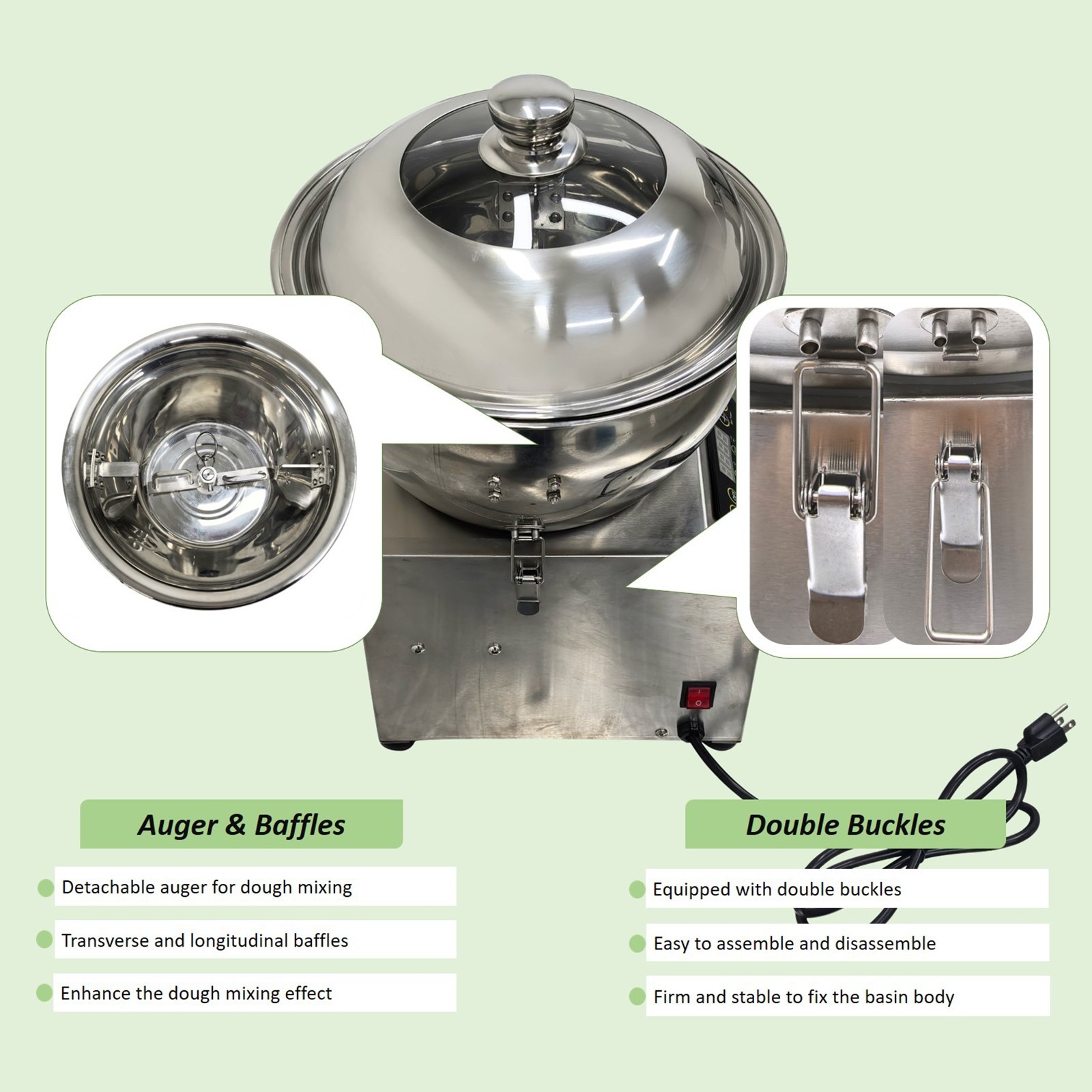 5KG 110V Electric Dough Mixer Bread Kneading Machine Auto Flour Mixer w/Heating