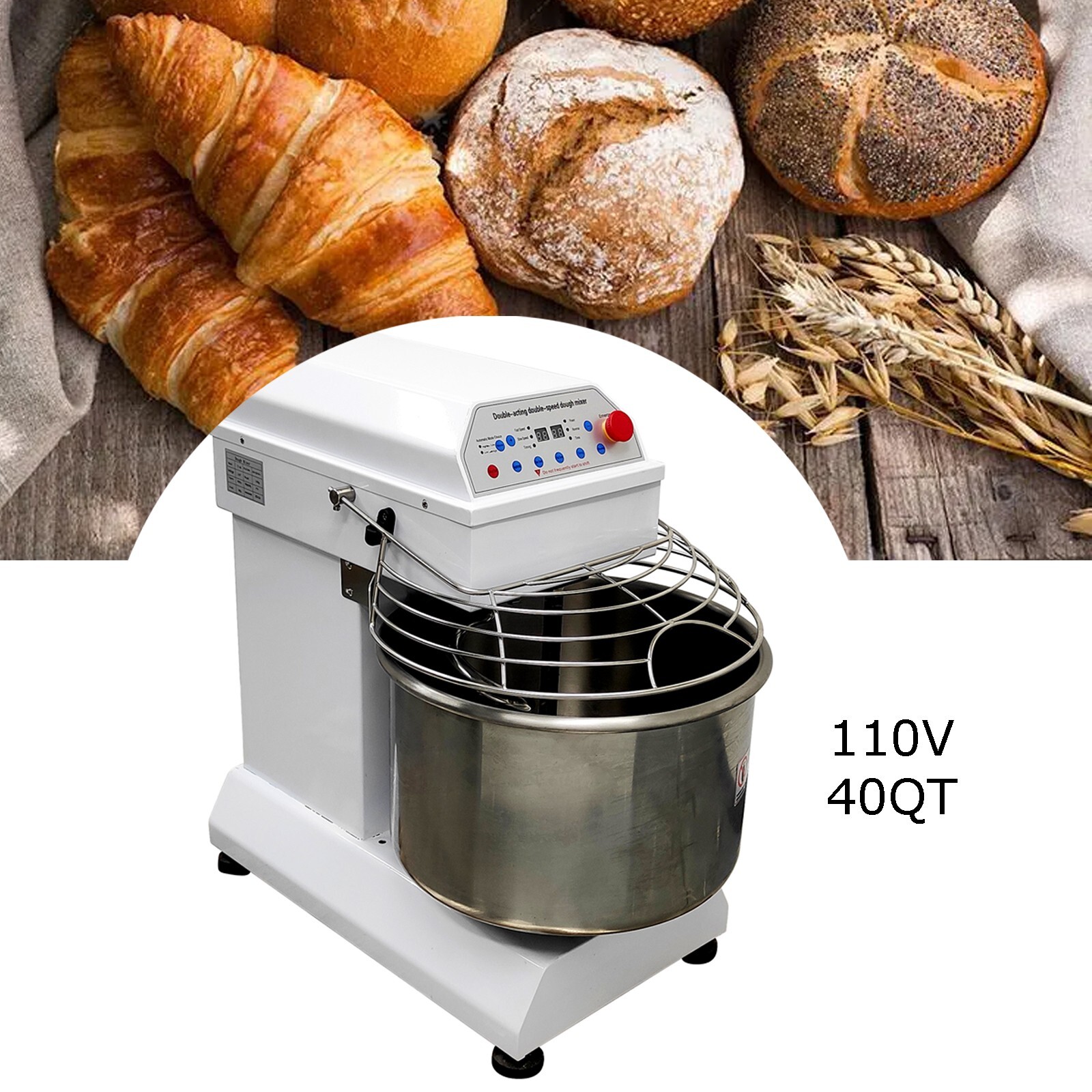 40QT Dough Kneading Machine Double-Acting 2-Speed Dough Mixer for Pizza Bread
