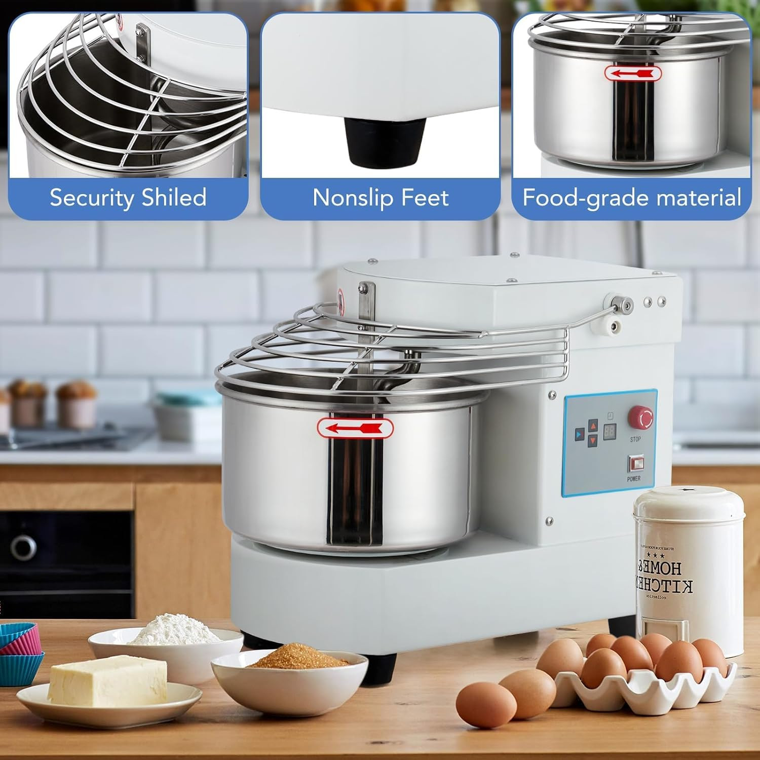 10.5 Qt Commercial Food Mixer，110V 650W Dual-Rotation Dough Kneading Machine wit