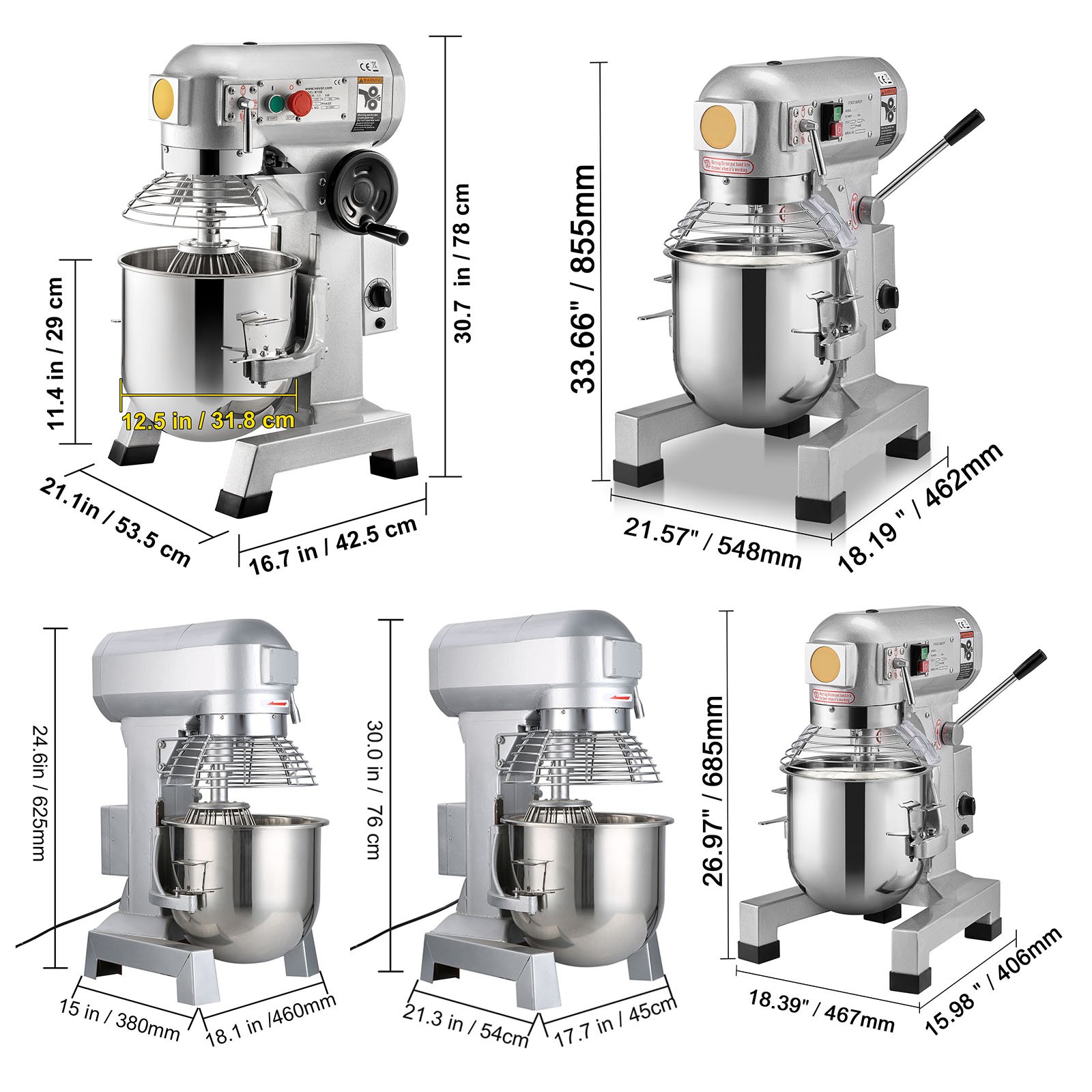 VEVOR 10/15/20/30 QT Commercial Food Mixer 3-Speed Stand Electric Dough Mixer