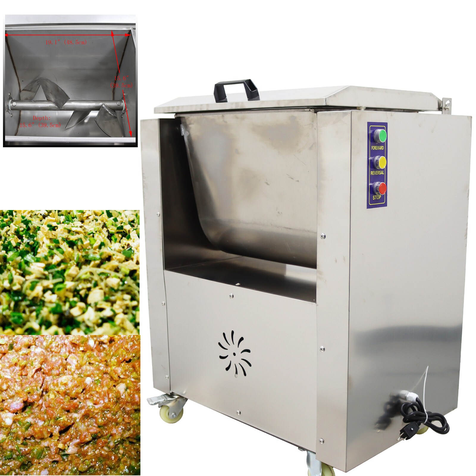 Electric Meat Mixer Commercial Meat Vegetable Food Filling Blender 50L Tank 110V
