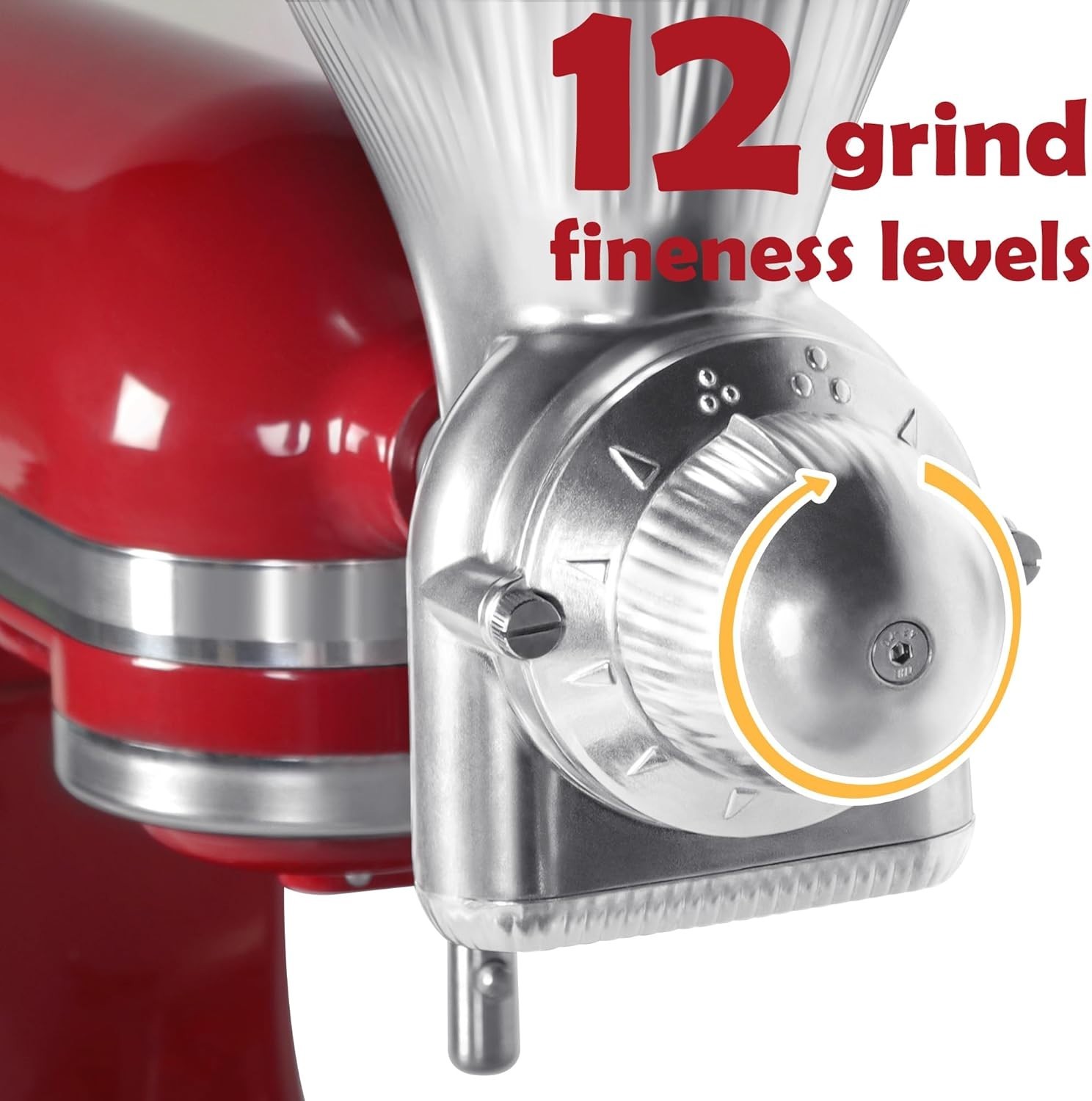 All-Metal Grain Mill Attachment for Mixer, 12 Grind Settings