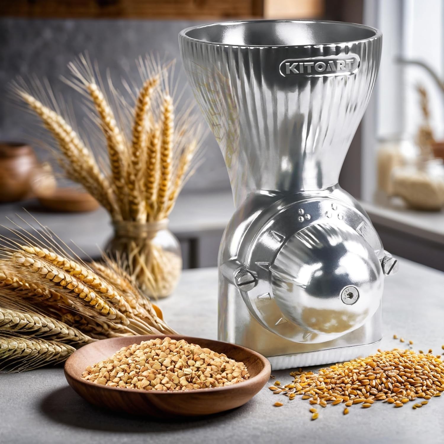 All-Metal Grain Mill Attachment for Mixer, 12 Grind Settings