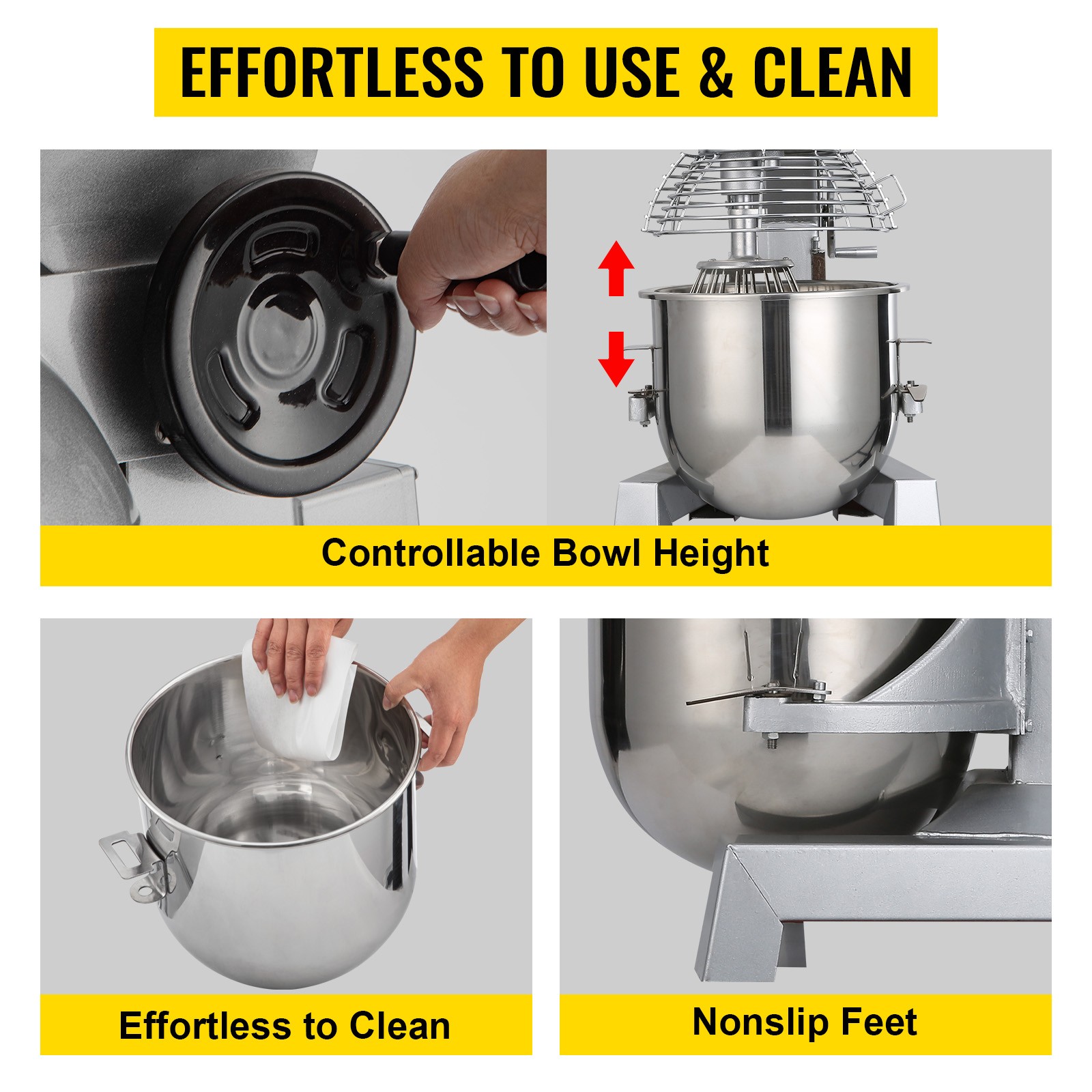 Commercial Food Mixer 15Qt 600W 3 Speeds 110V with Stainless Steel Bowl