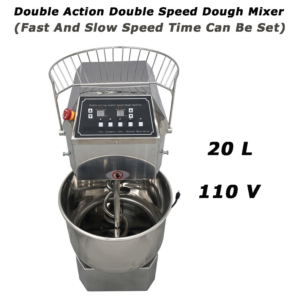 110V 20QT Double Action Double Speed Dough Mixer Speed Adjustable Time Set