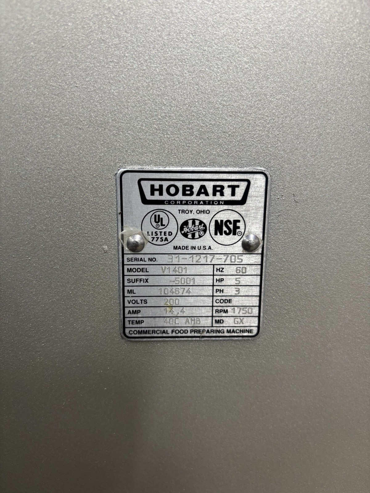 Hobart Dough Mixer (3 Phase 5HP)