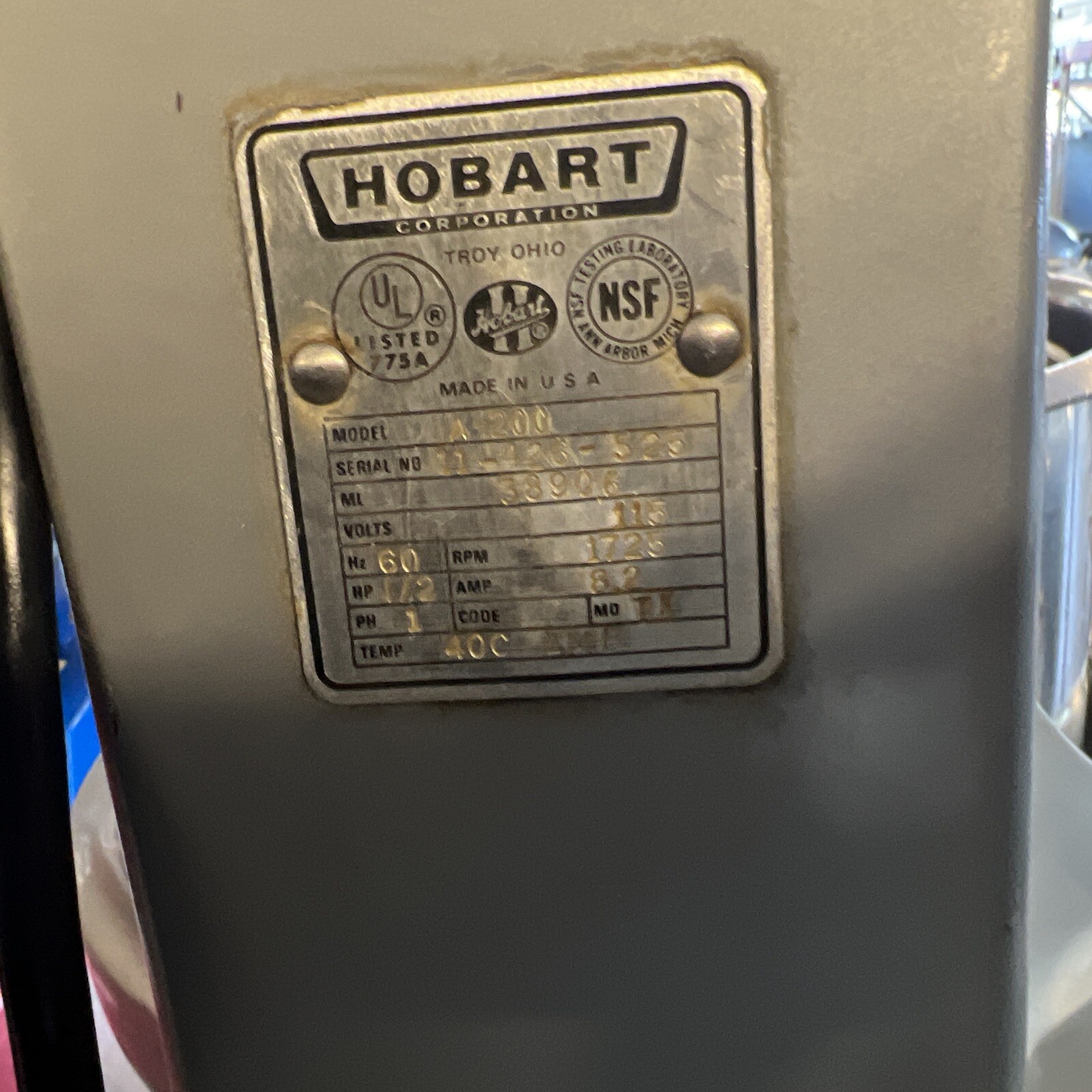 HOBART A 200 20 QT Mixer Includes, Bowl & Pattle Hook & Whip 115V