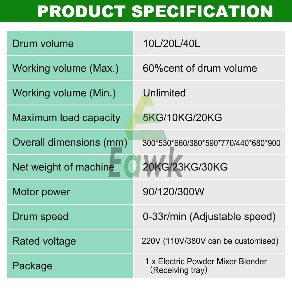 40L Lab Powder Blender 20KG Particle Mixing Machine Food Chemical Mixer 110V New