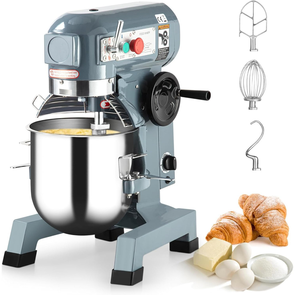 15QT Food Mixer 600W 3 Speeds Timing Function & Safety Guard for Bakery/Pizzeria