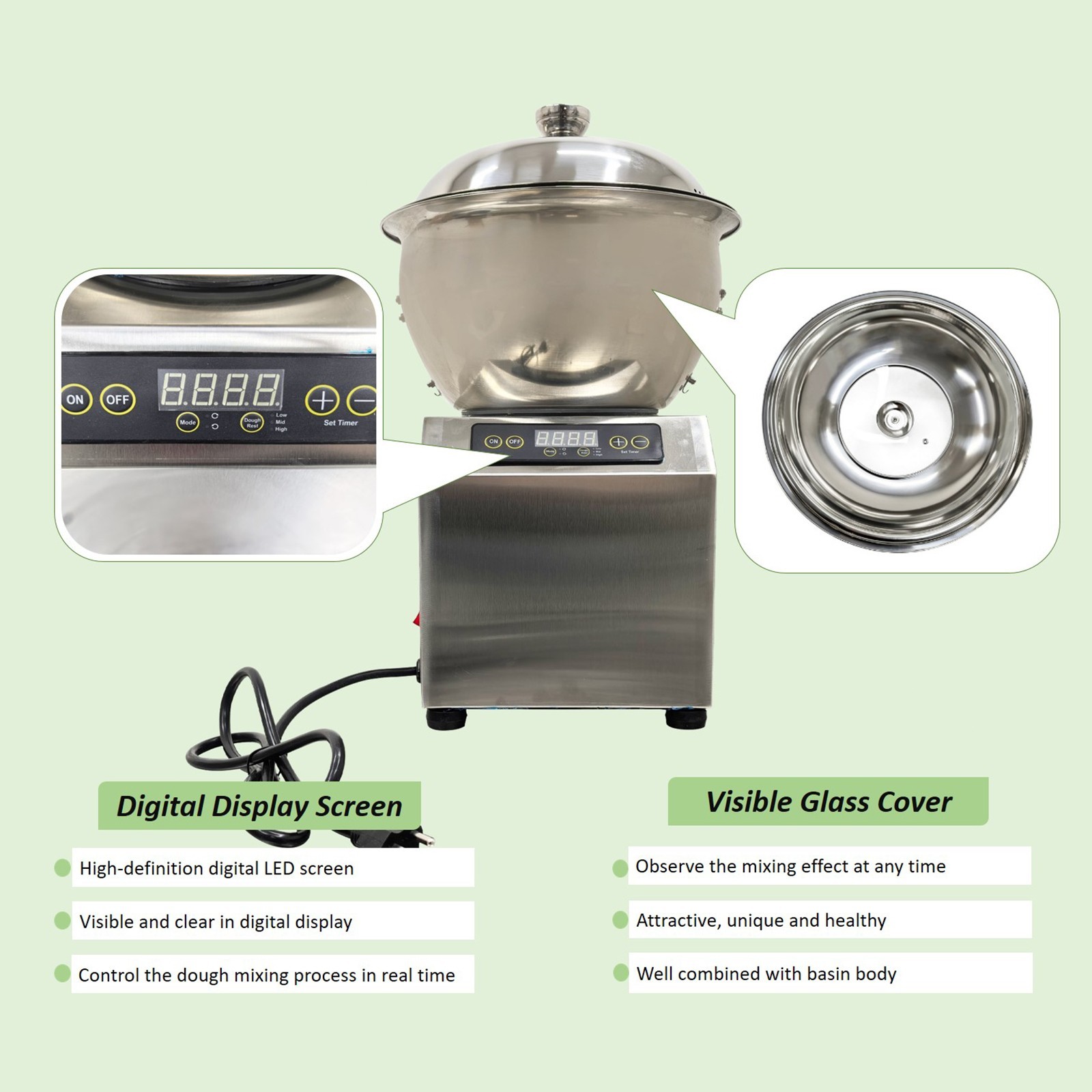 5KG 110V Electric Dough Mixer Bread Kneading Machine Auto Flour Mixer w/Heating