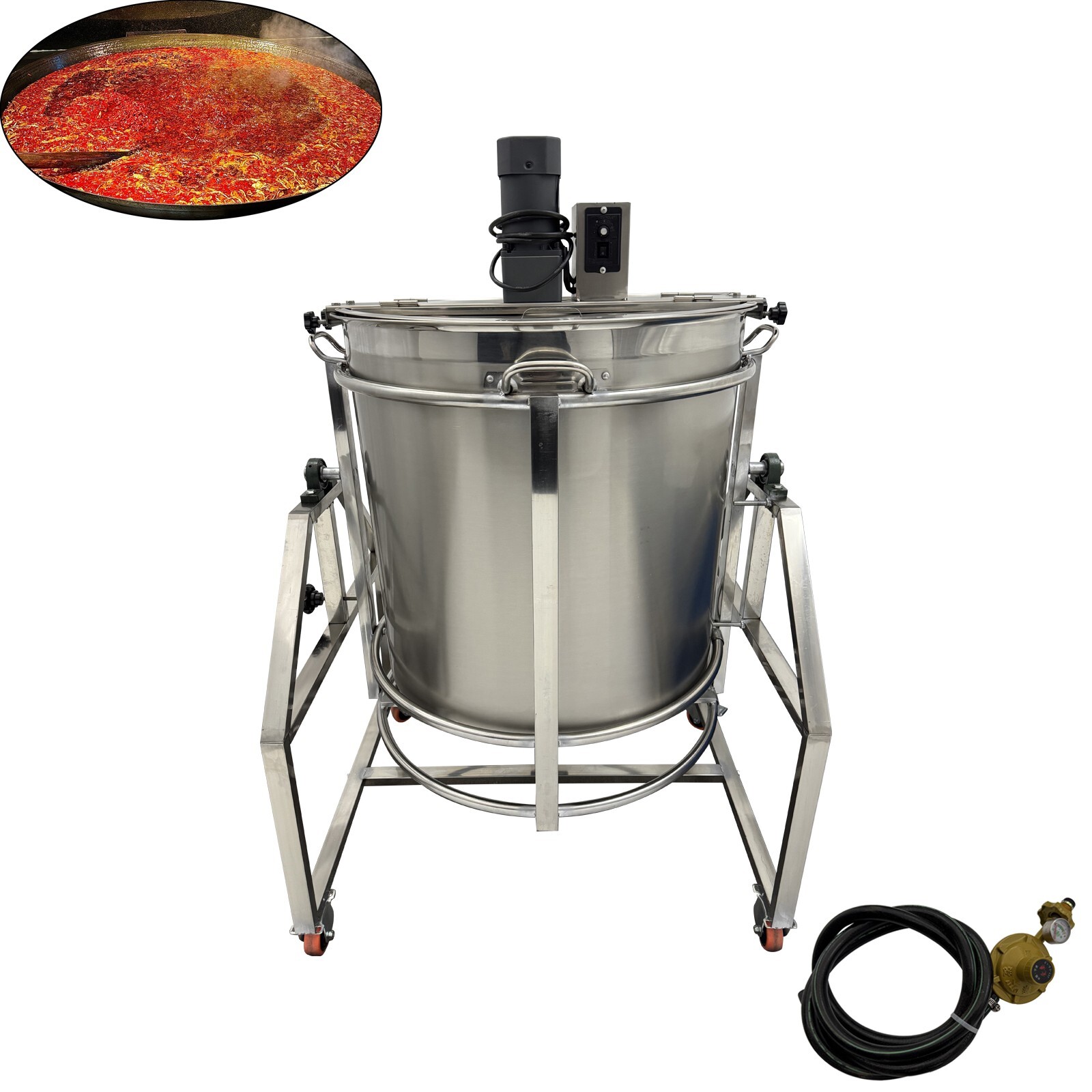 110V Automatic Electric LPG Heating Stirrer Pot 240L Stainless Steel Food Mixer