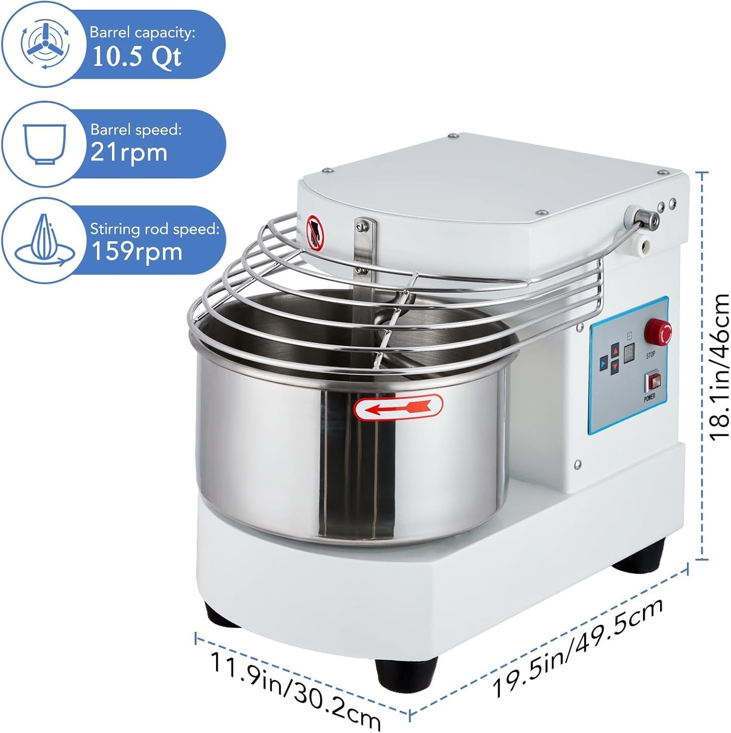 Commercial Food Mixer 10.5Qt Touch Screen Dough Mixer Timer 650W Dual Rotating