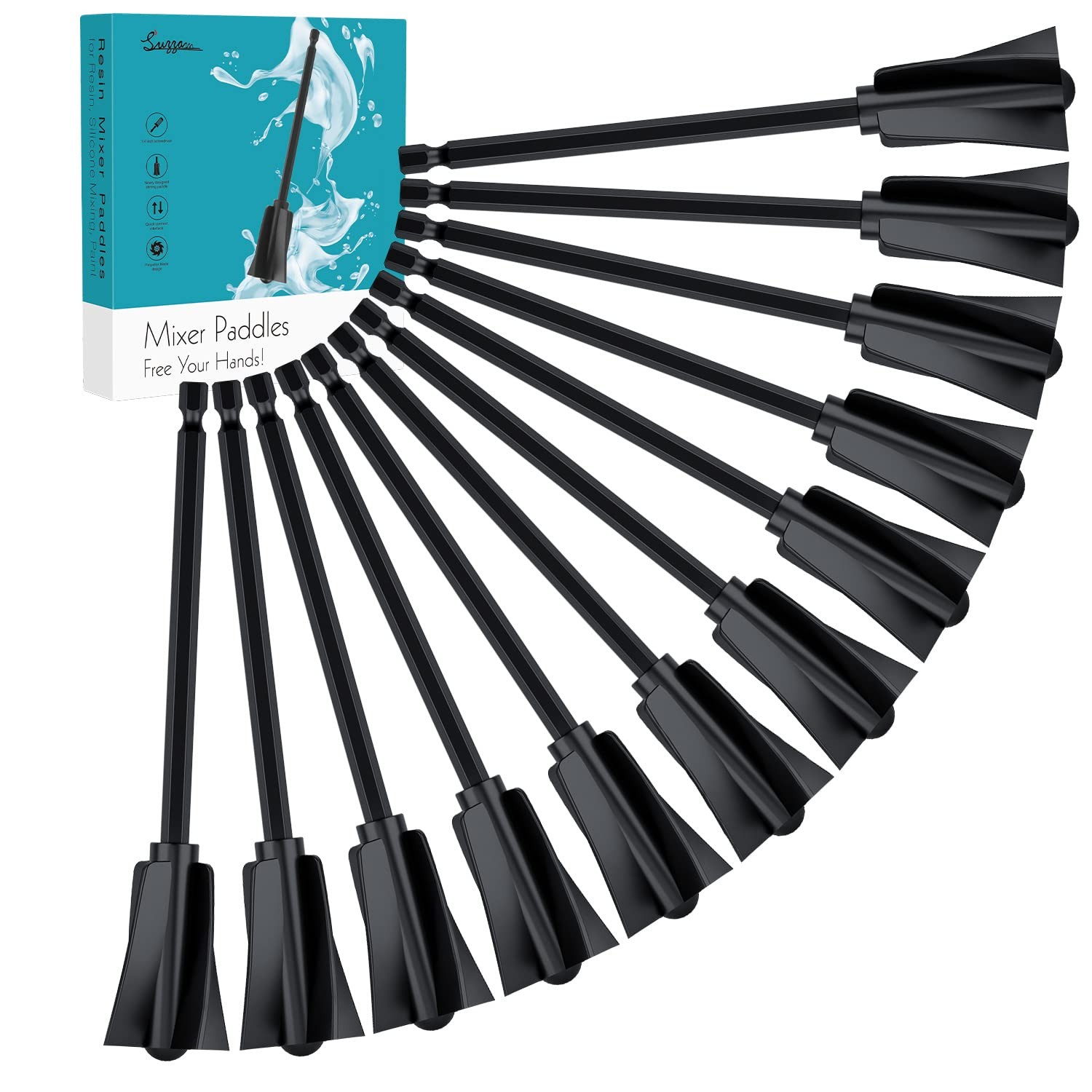 Suzzam Resin Mixer Paddles, 12 pcs Plastic Epoxy Mixer for Drill Paint Stirrer f