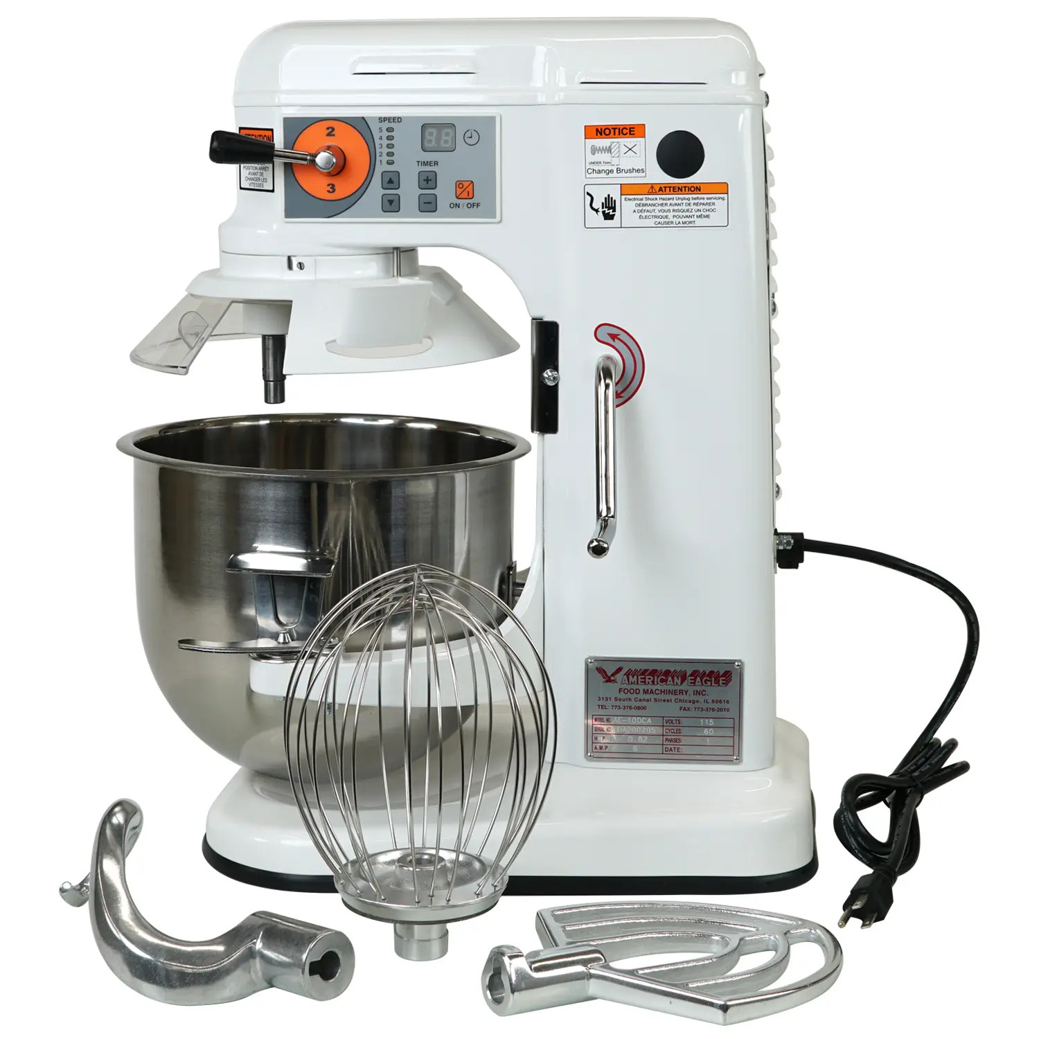10 Qt 15-Speed Gear Driven Countertop Planetary Mixer 7/8 HP