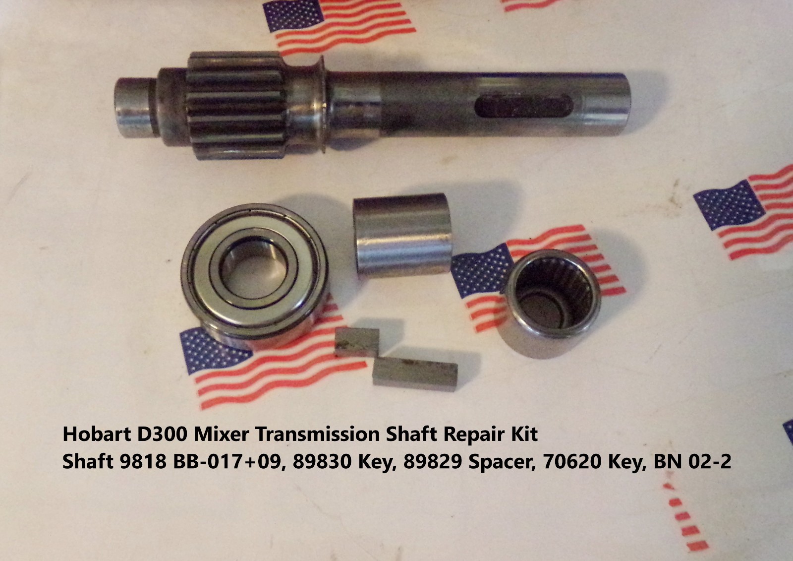 Hobart D300 Mixer Transmission Shaft Repair Kit Shaft 9818 BB-017+09, 89830 Key,