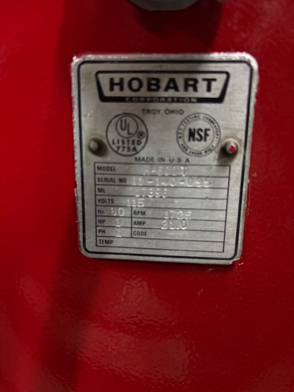 60 Quart Hobart H-600T Mixer Qt 115V 1 HP Stainless Steel NSF Bowl 3 Attachments