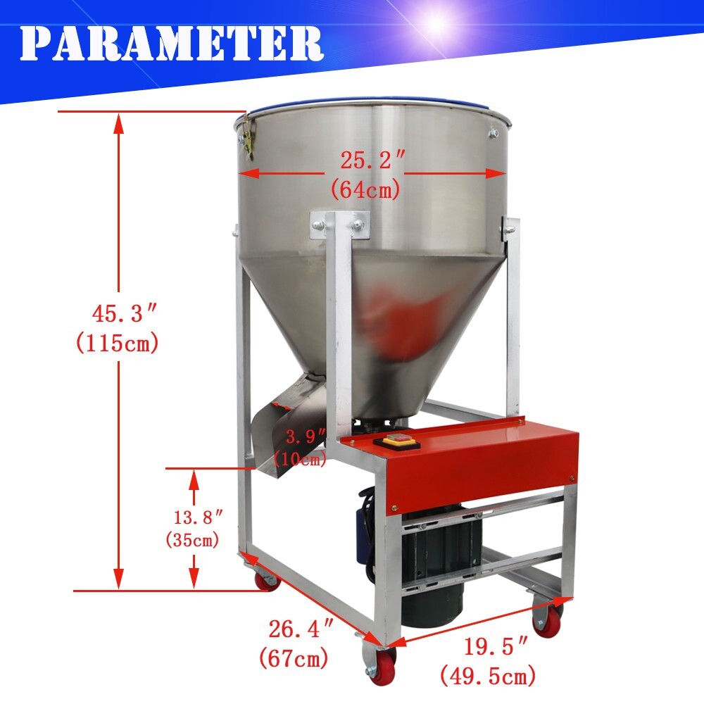 Feed Pellet Mixing Machine Stainless Steel Hooper Blender Movable 165lbs