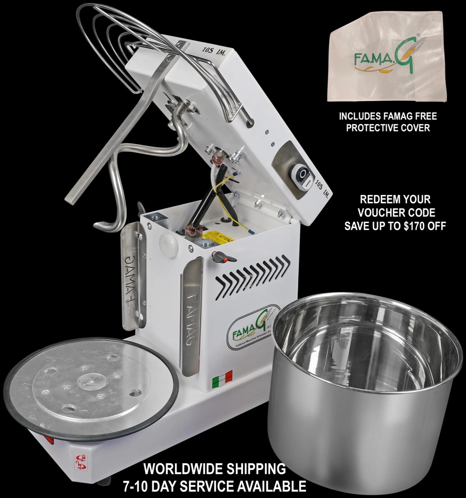 Famag Spiral Mixer IM10 (10KG) Variable Speed Removable Bowl – FREE COVER