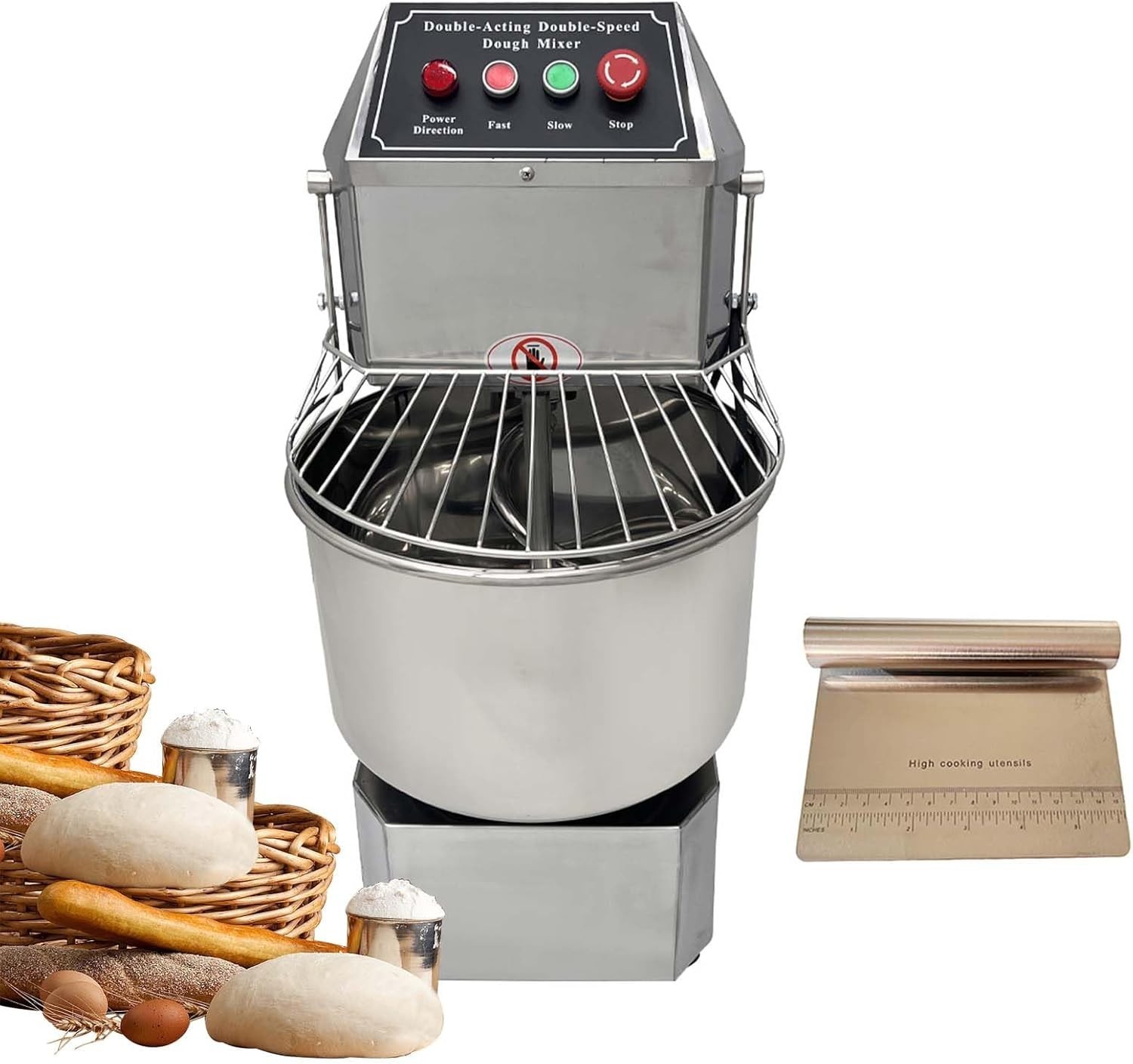110V Pizza Dough Mixer Machine 20QT Double Speed Spiral Dough Kneading Machine