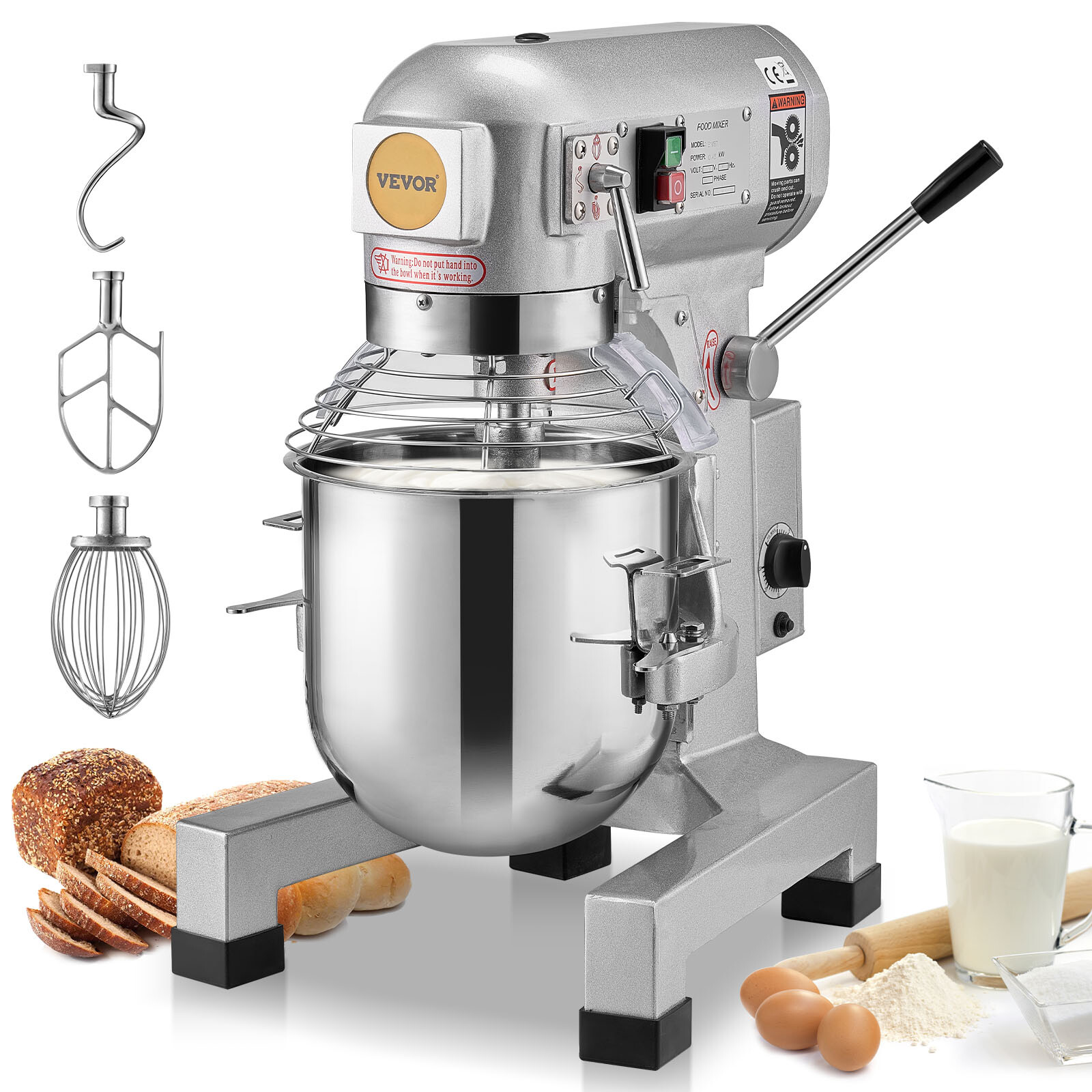 VEVOR Commercial Dough Mixer 20QT 3-Speed Stand Food Mixer 1100W for Restaurant